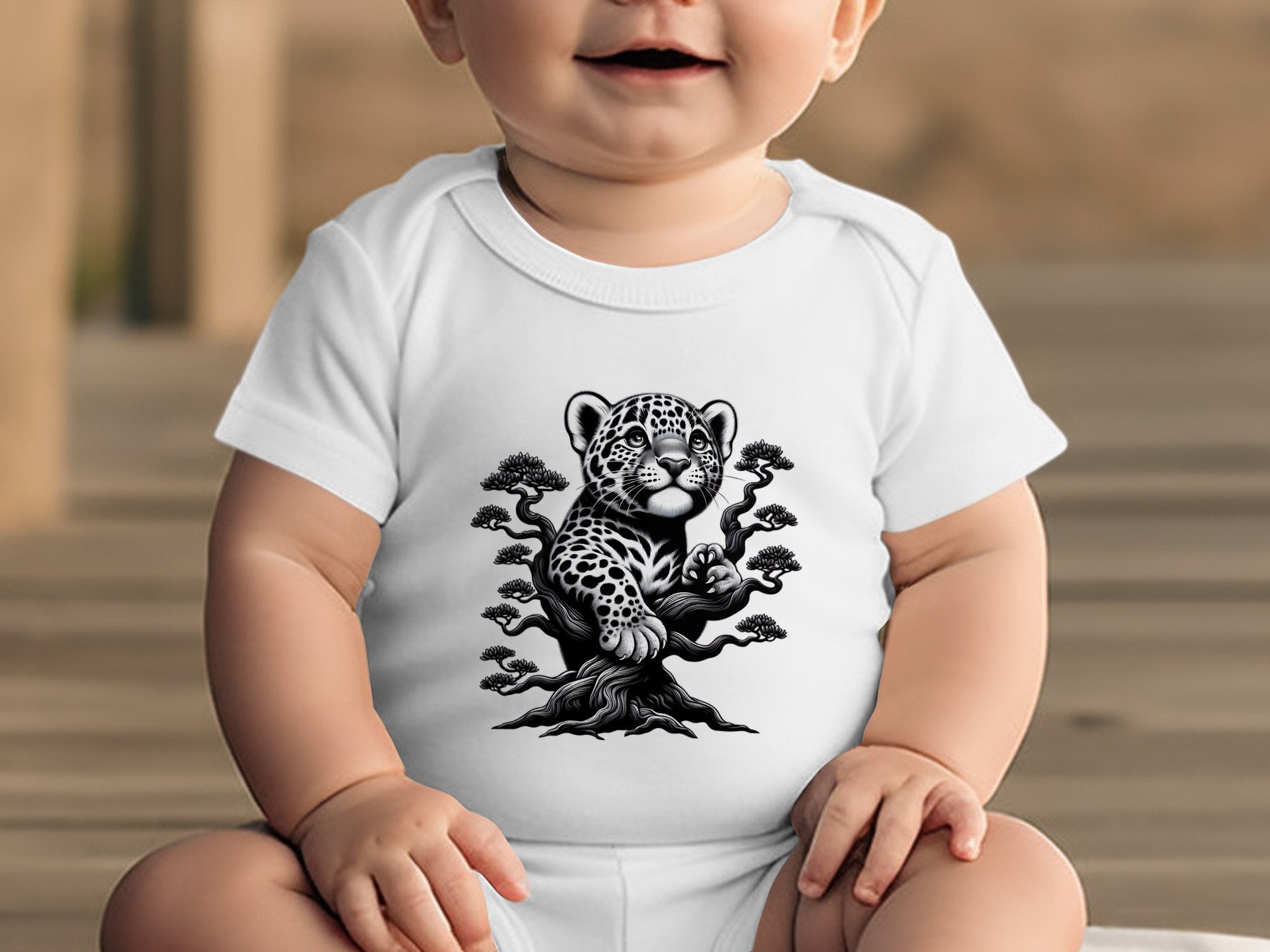 Leopard Bonsai - Coloured Toddler Bodysuit Realistic Animal Talisman Unisex Cute Tee Graphic Design