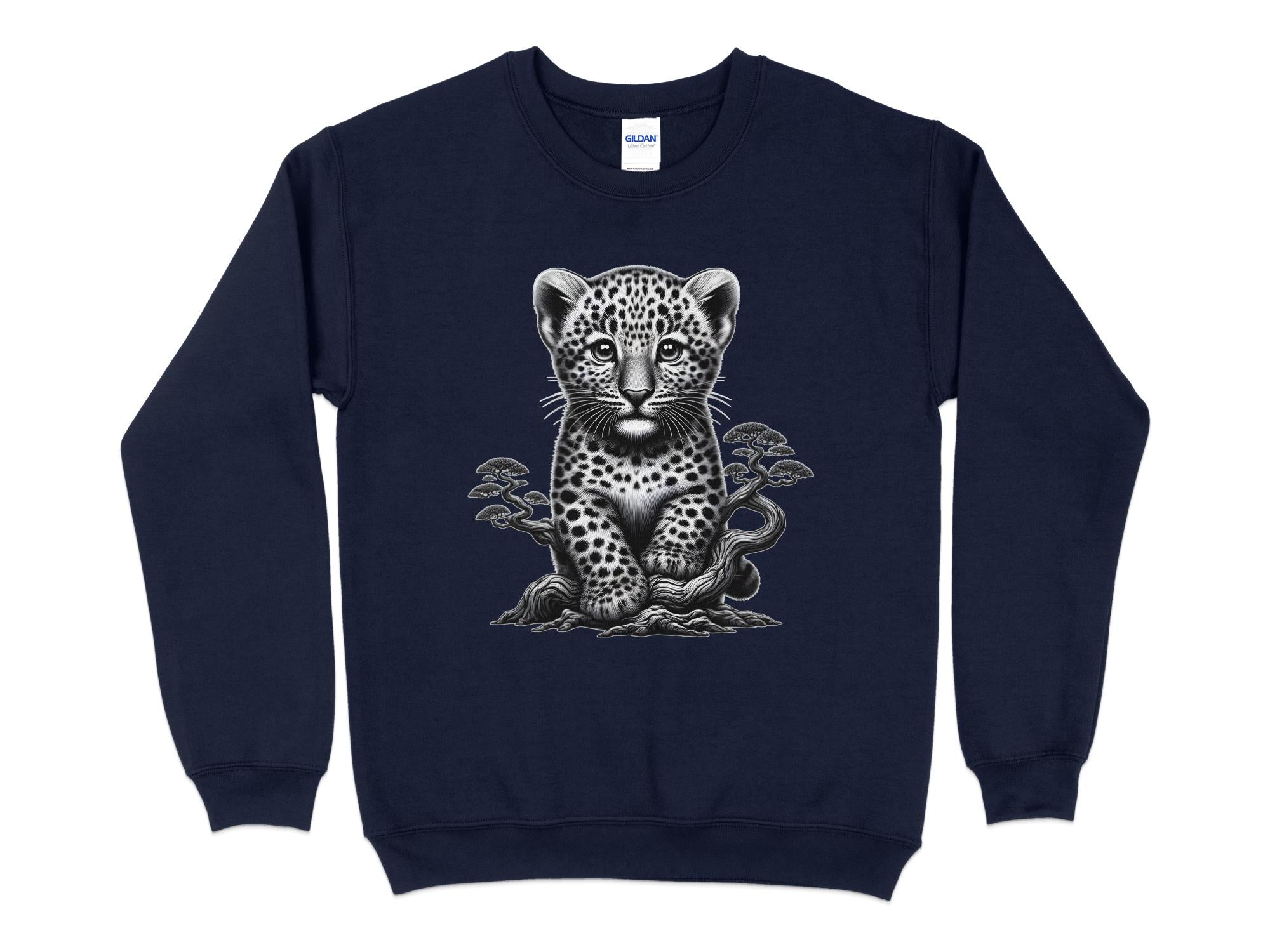 Leopard Bonsai - Coloured Gildan Sweatshirt Realistic Animal Talisman Unisex Cute Tee Graphic Design