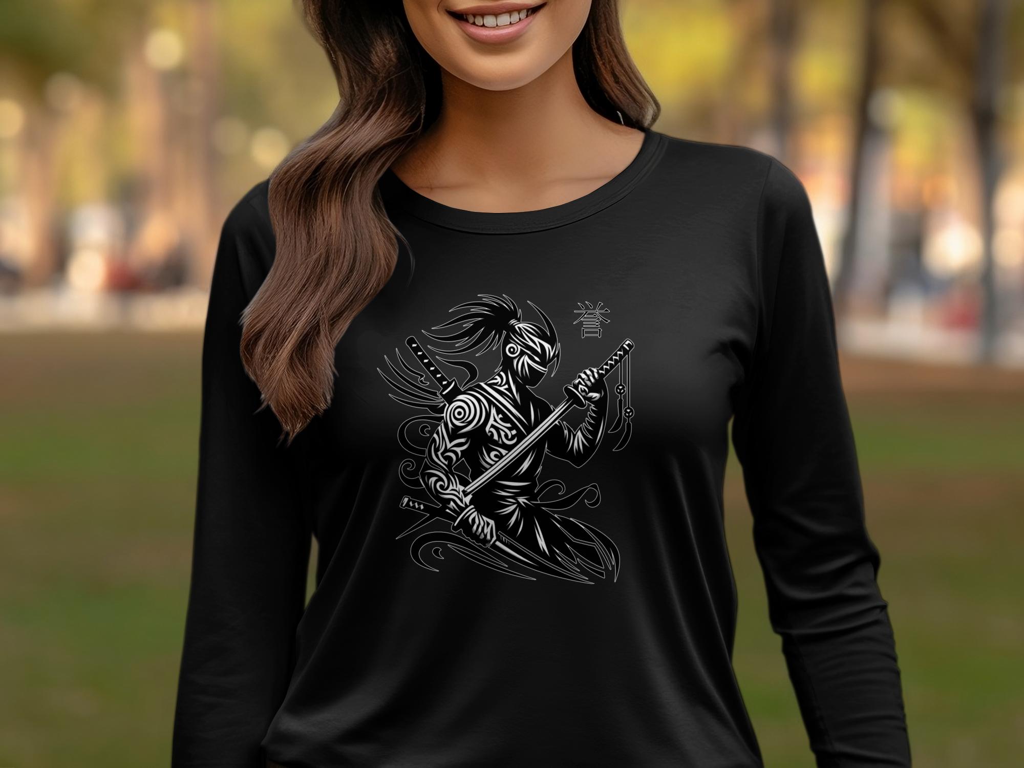 Samurai Ninja - Coloured Gildan Long Sleeve Japanese Talisman Unisex Cultural Symbolic Graphic Design