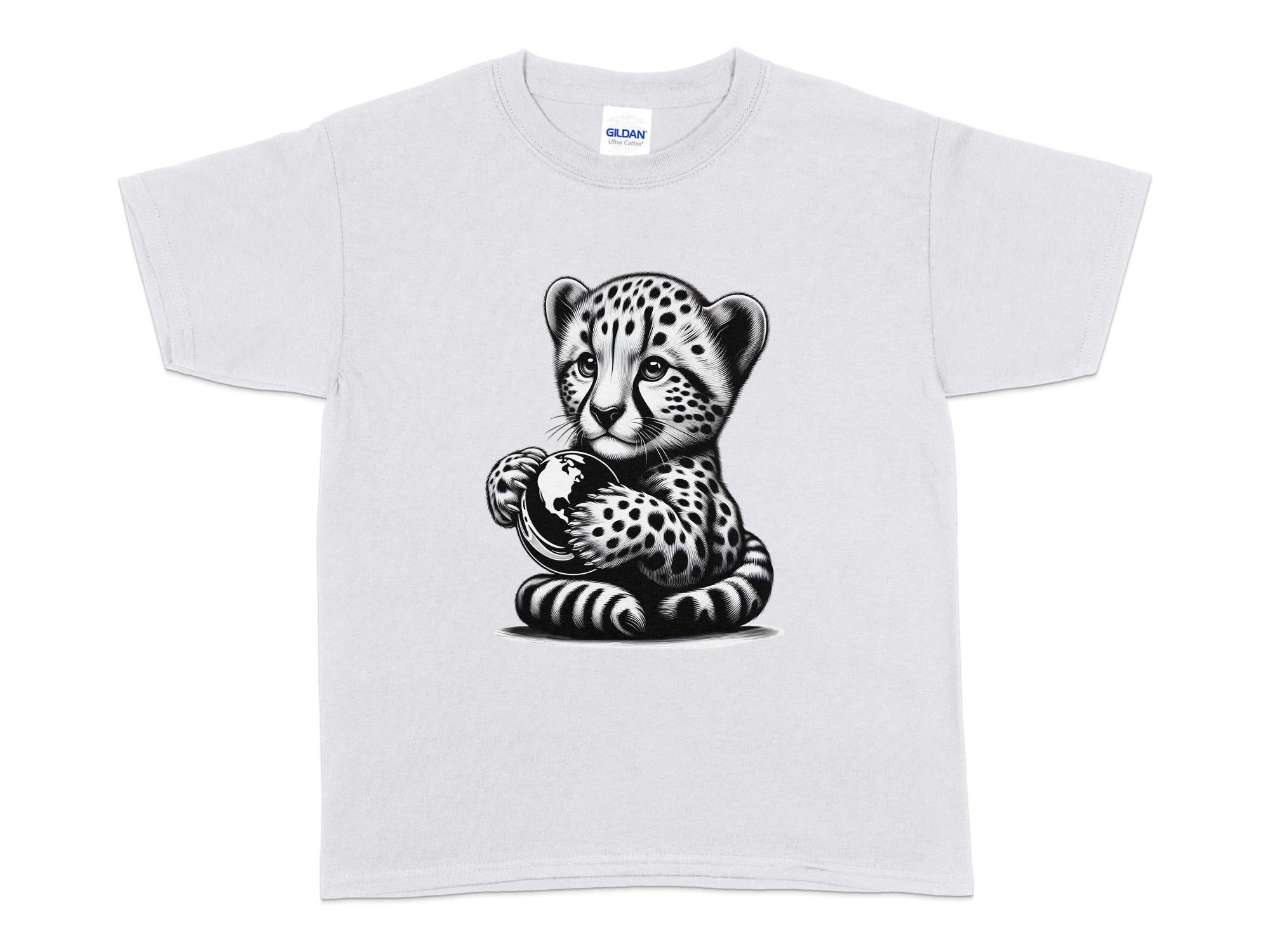 Cheetah World - Coloured Gildan Kids T-Shirt Realistic Animal Talisman Unisex Cute Tee Graphic Design