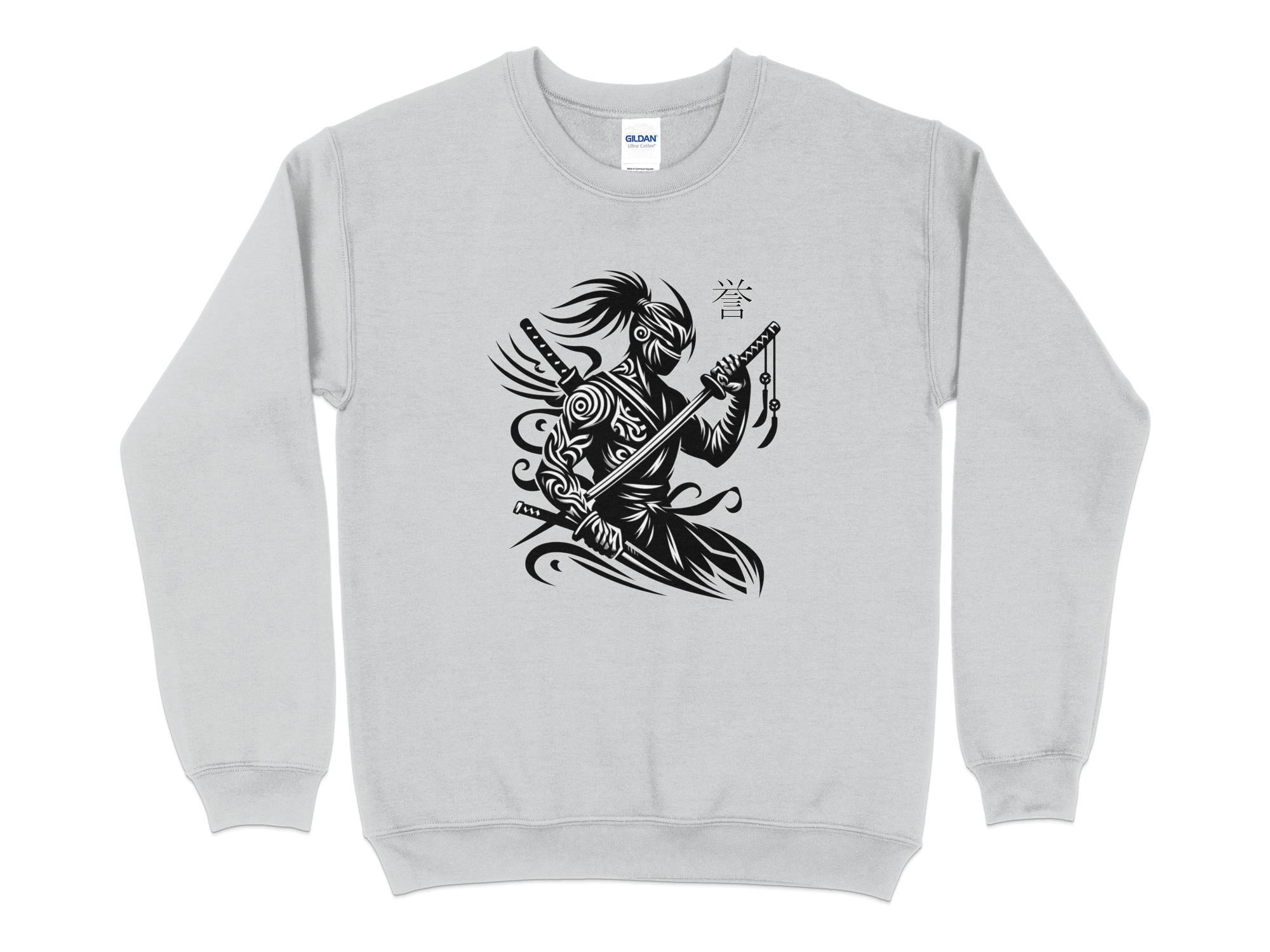 Samurai Ninja - Coloured Gildan Sweatshirt Japanese Talisman Unisex Cultural Symbolic Graphic Design