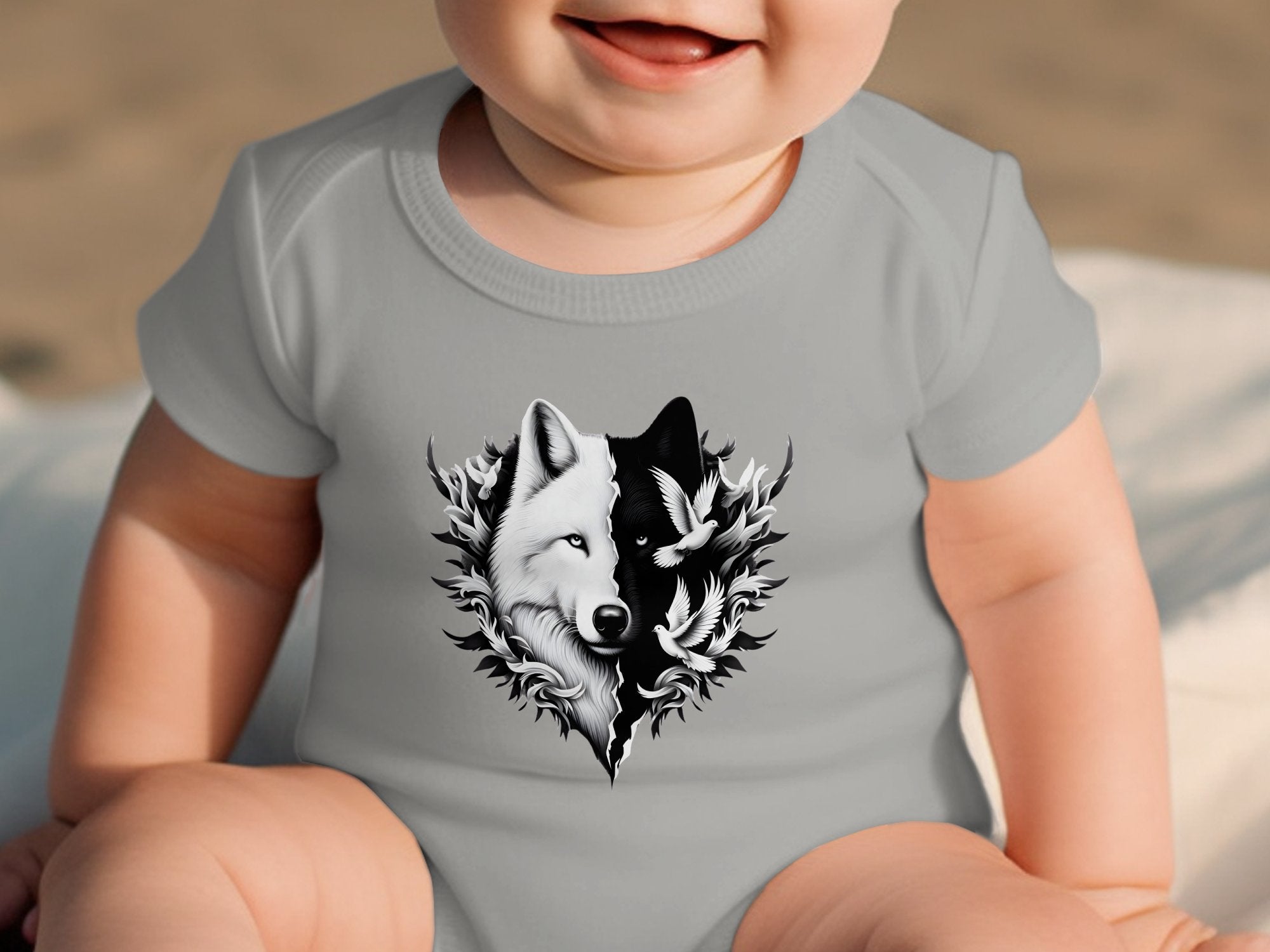 Wolf x Doves - Coloured Toddler Bodysuit Realistic Animal Talisman Unisex Tee Graphic Design