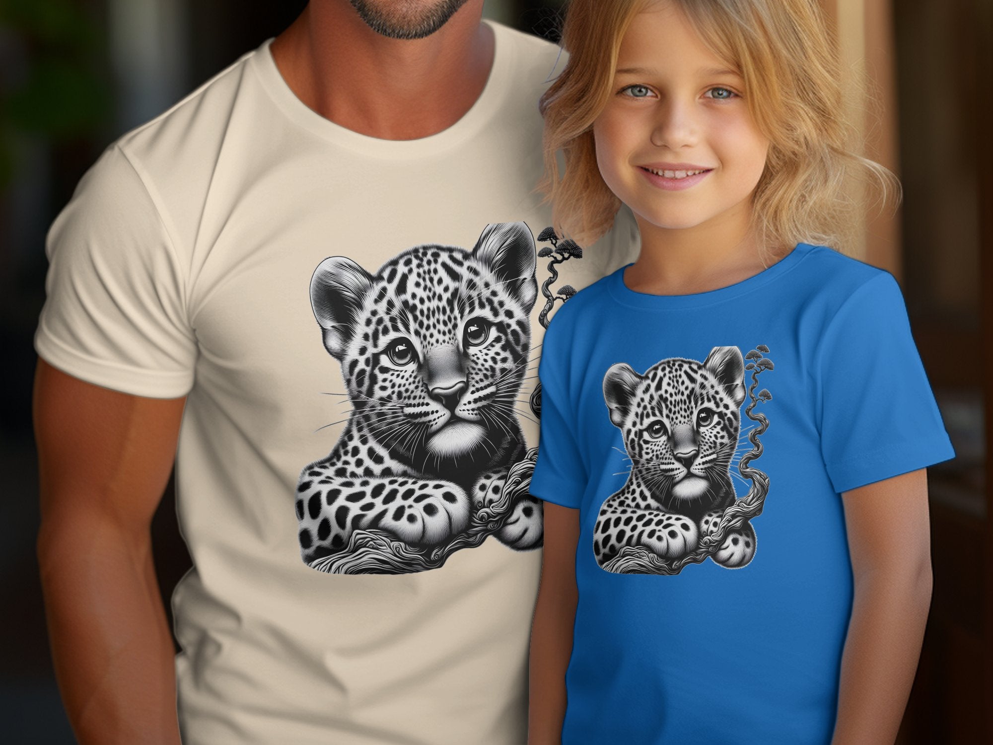 Leopard Bonsai - Coloured Gildan Kids T-Shirt Realistic Animal Talisman Unisex Cute Tee Graphic Design