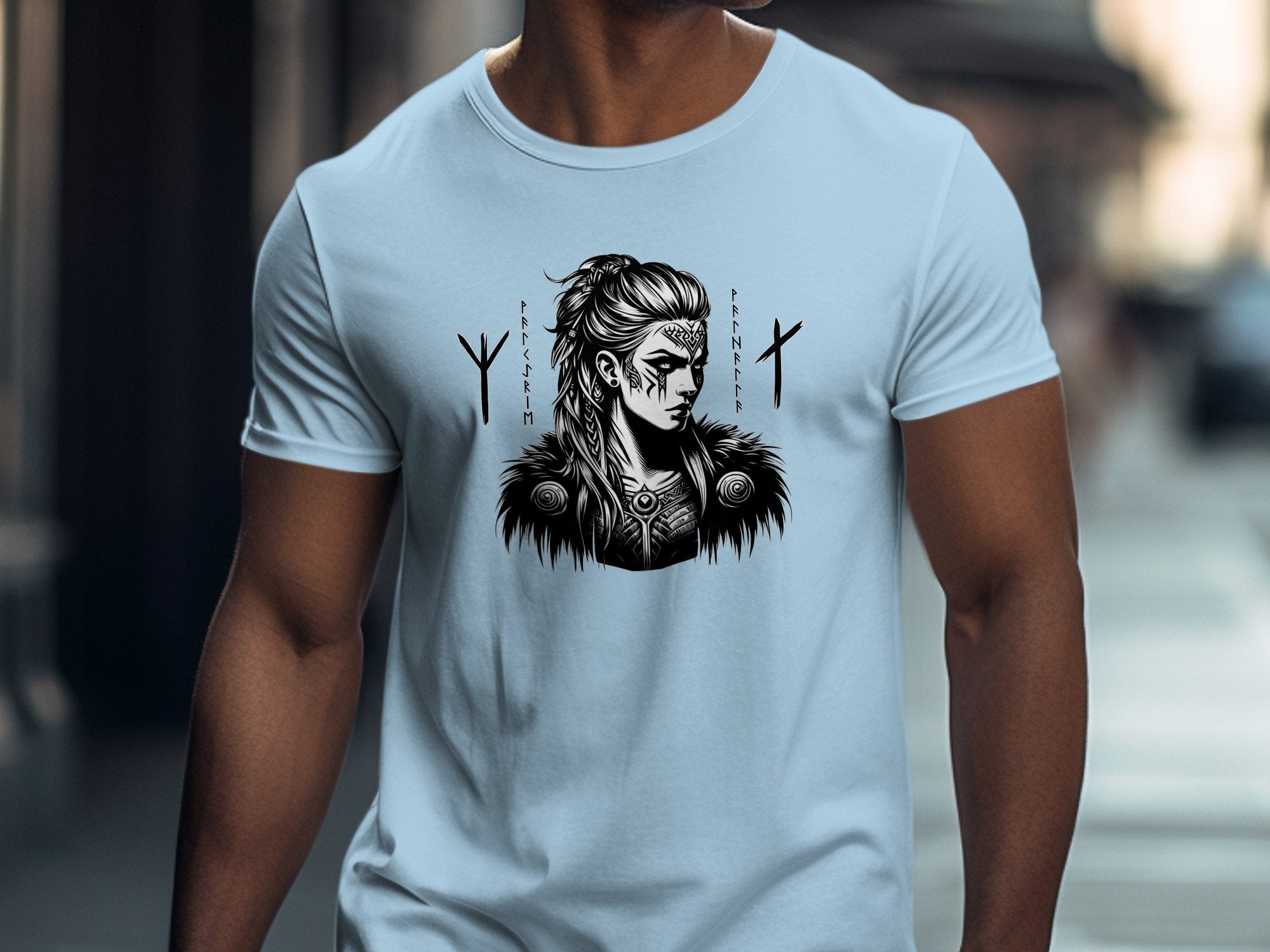 Viking Shield Maiden - Coloured Gildan T Shirt Realistic Norse Talisman Men Women Unisex Valhalla Tee Graphic Design