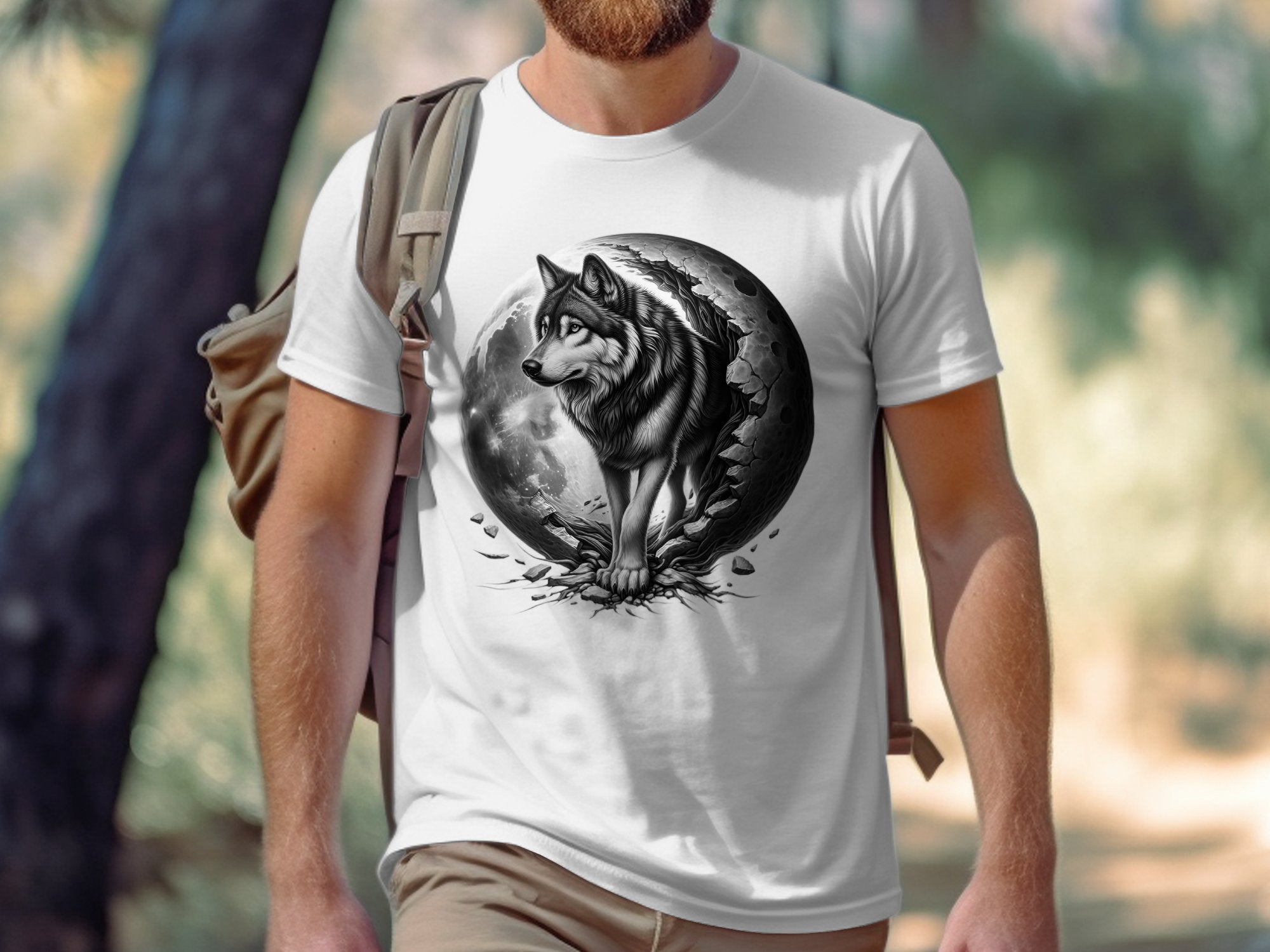 Moon Wolf - Coloured Gildan T-Shirt Realistic Animal Talisman Unisex Mythology Tee Graphic Design