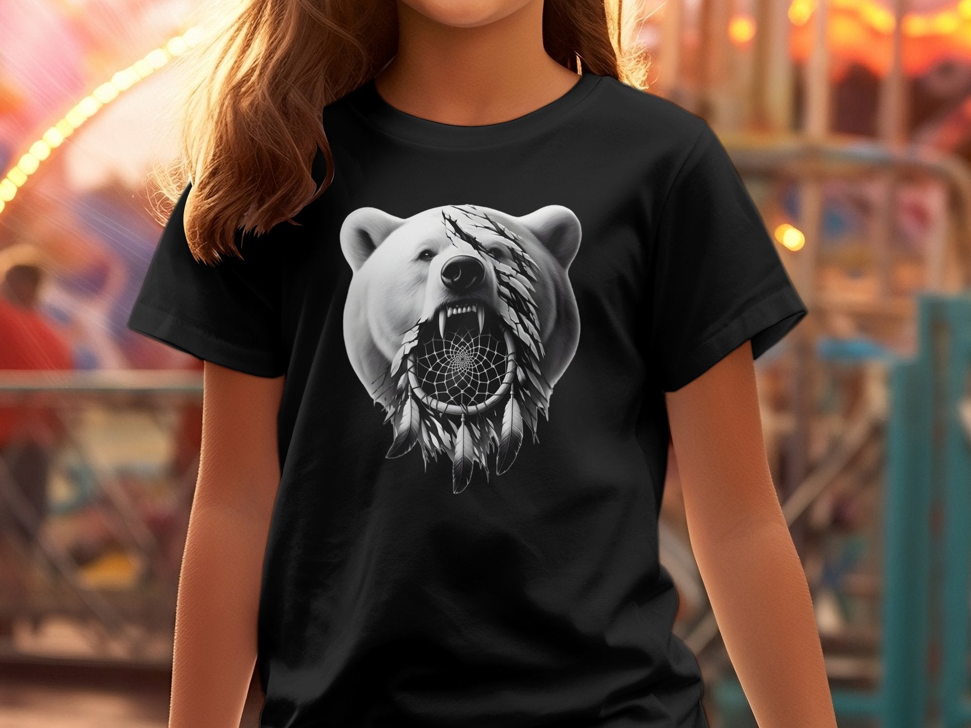 Dreamcatcher Bear - Coloured Gildan Kids T Shirt Realistic Native American Talisman Unisex Mythology Tee Graphic Design