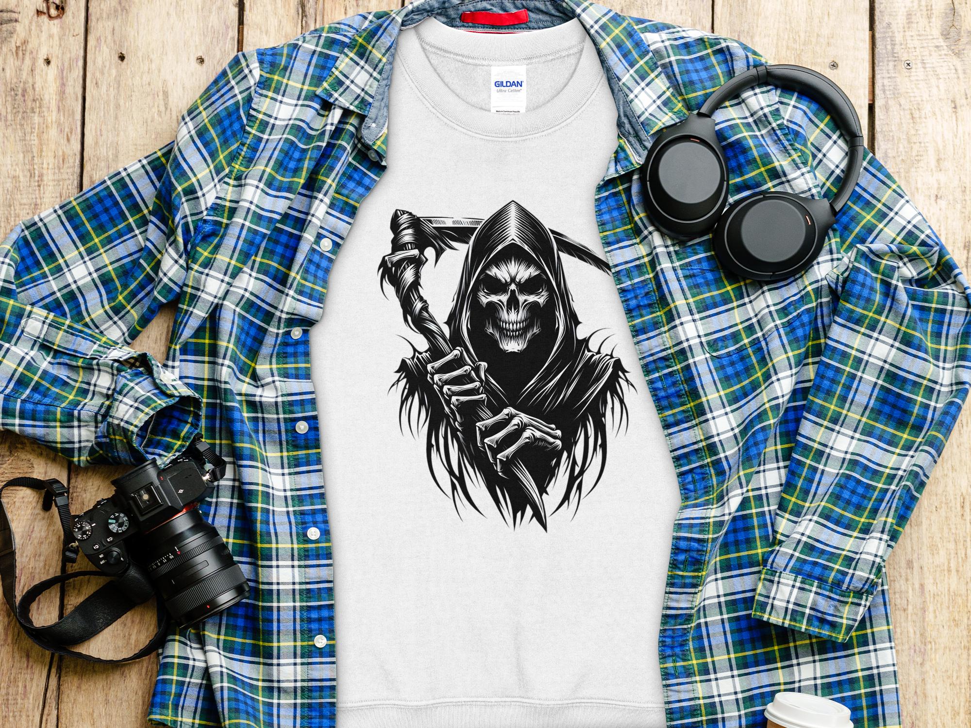 Grim Reaper - Black White Gildan Sweatshirt Commemorative Talisman Unisex Tee Graphic Design