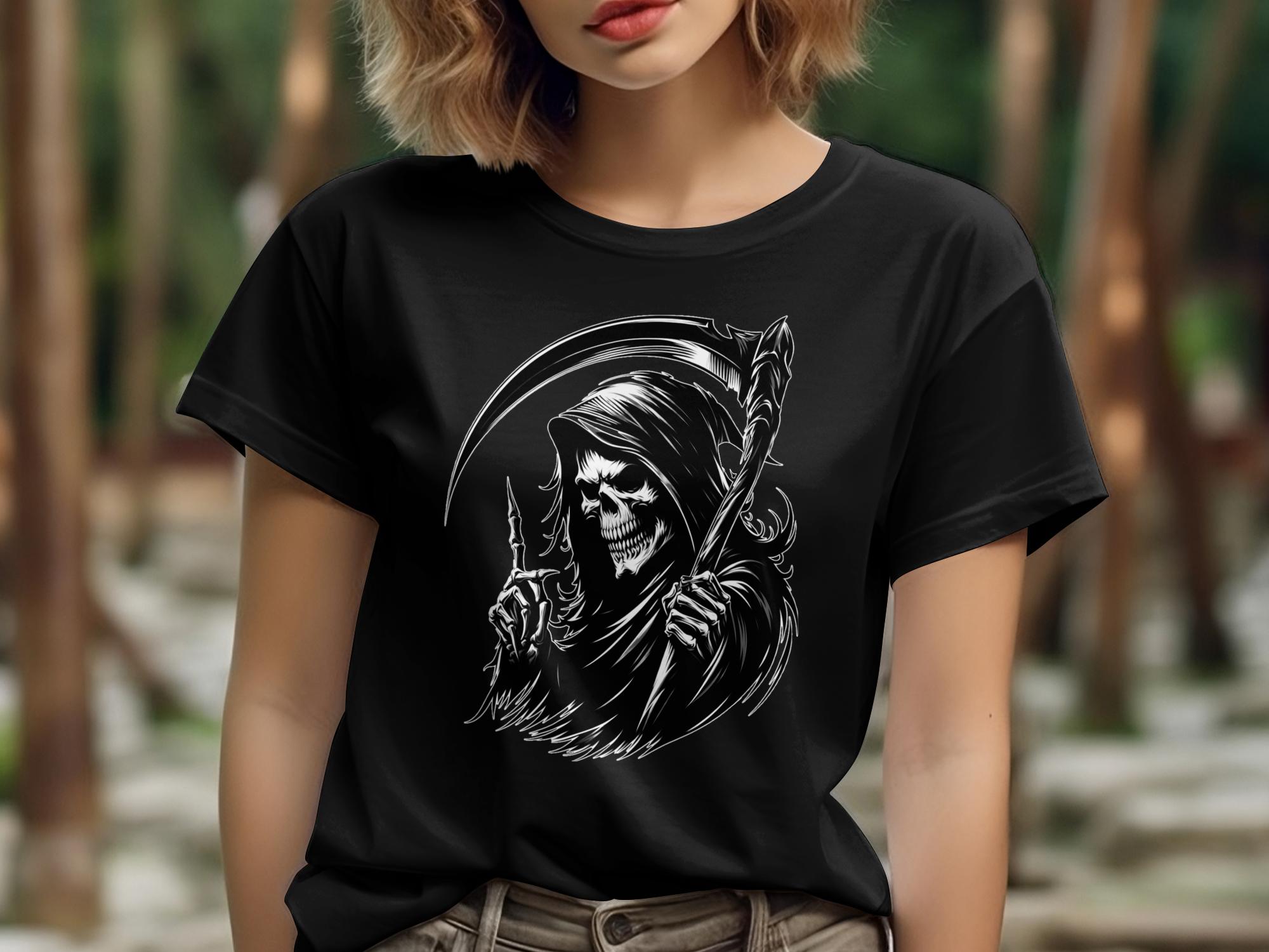 Grim Reaper - Black White Gildan T-Shirt Commemorative Talisman Unisex Tee Graphic Design