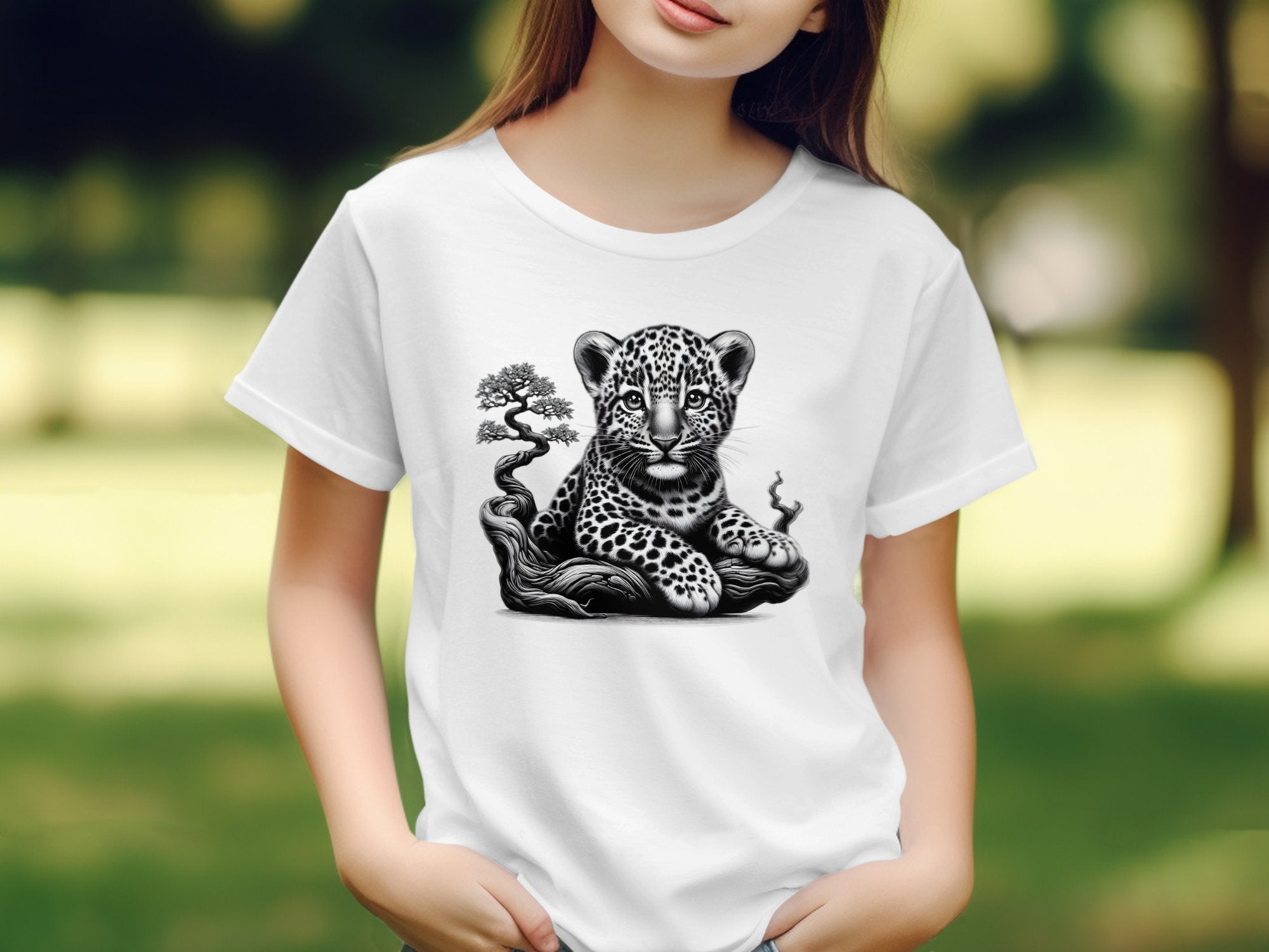 Leopard Bonsai - Coloured Gildan Kids T-Shirt Realistic Animal Talisman Unisex Cute Tee Graphic Design