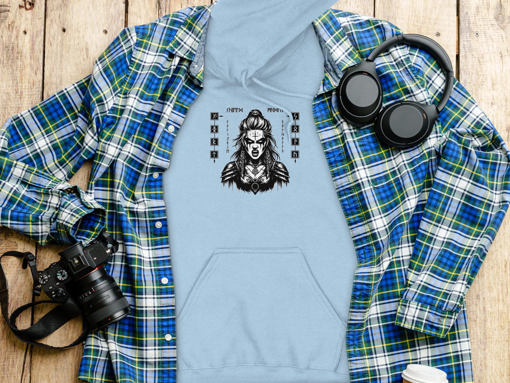 Viking Shield Maiden - Coloured Gildan Hoodie Realistic Norse Talisman Men Women Unisex Valhalla Tee Graphic Design