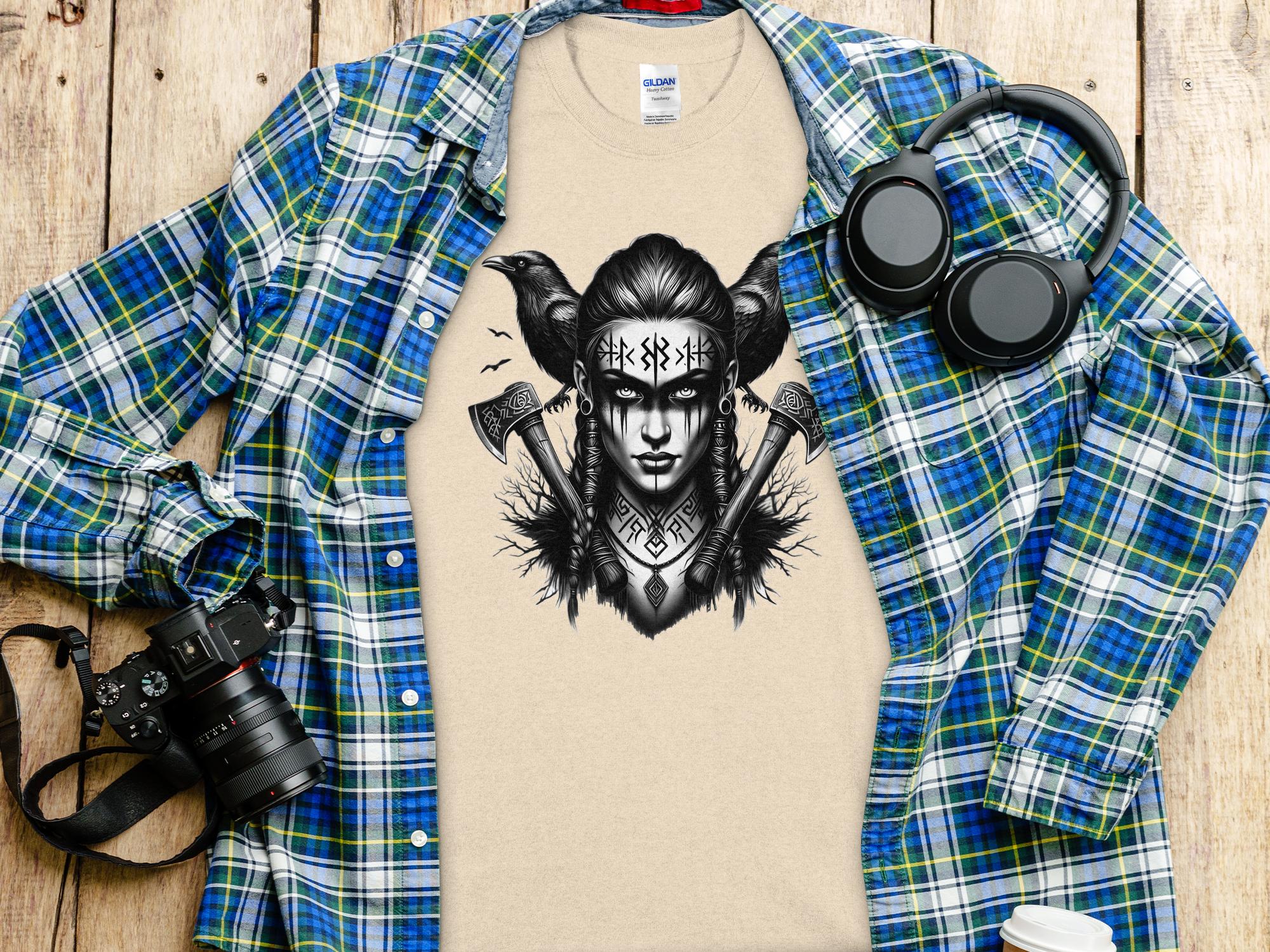 Viking Shield Maiden - Coloured Gildan T Shirt Realistic Norse Talisman Men Women Unisex Valhalla Tee Graphic Design