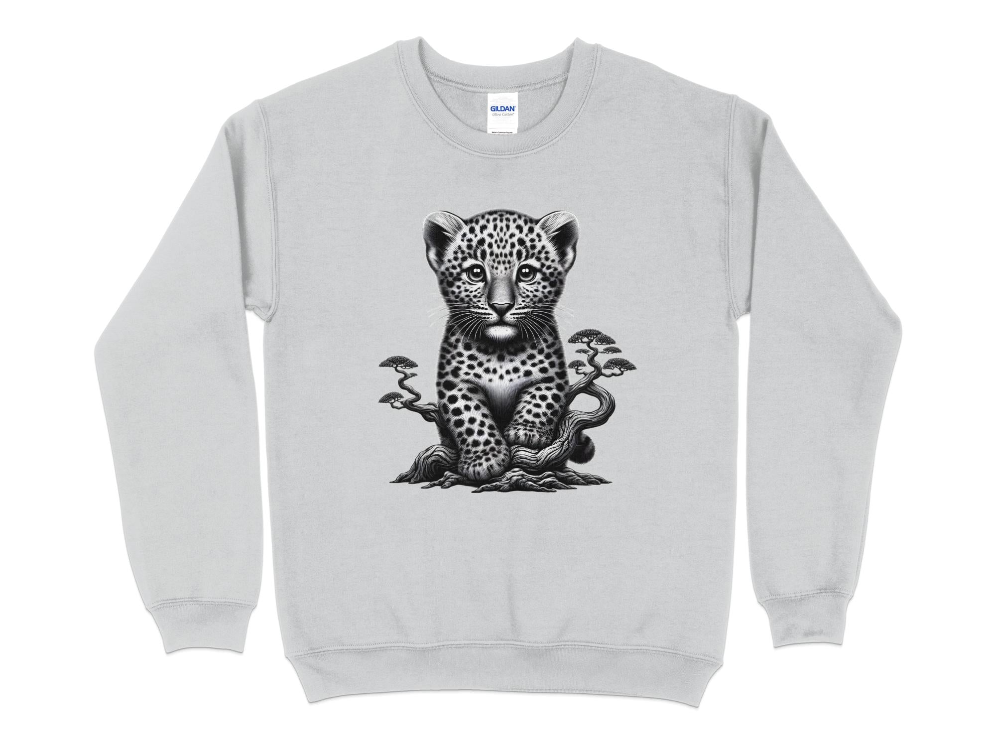 Leopard Bonsai - Coloured Gildan Sweatshirt Realistic Animal Talisman Unisex Cute Tee Graphic Design