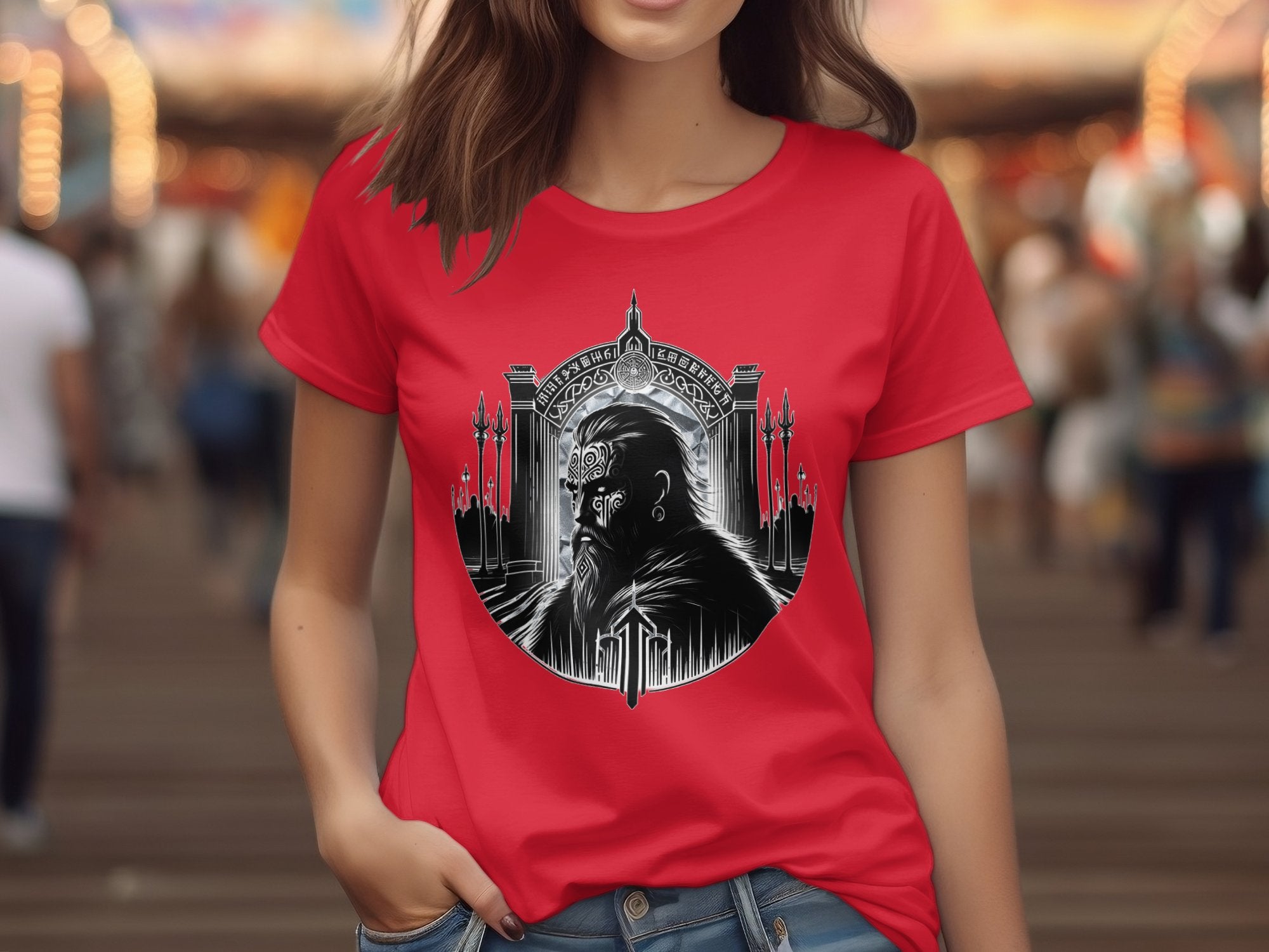 Viking Warrior - Coloured Gildan T Shirt Realistic Norse Talisman Men Women Unisex Valhalla Tee Graphic Design