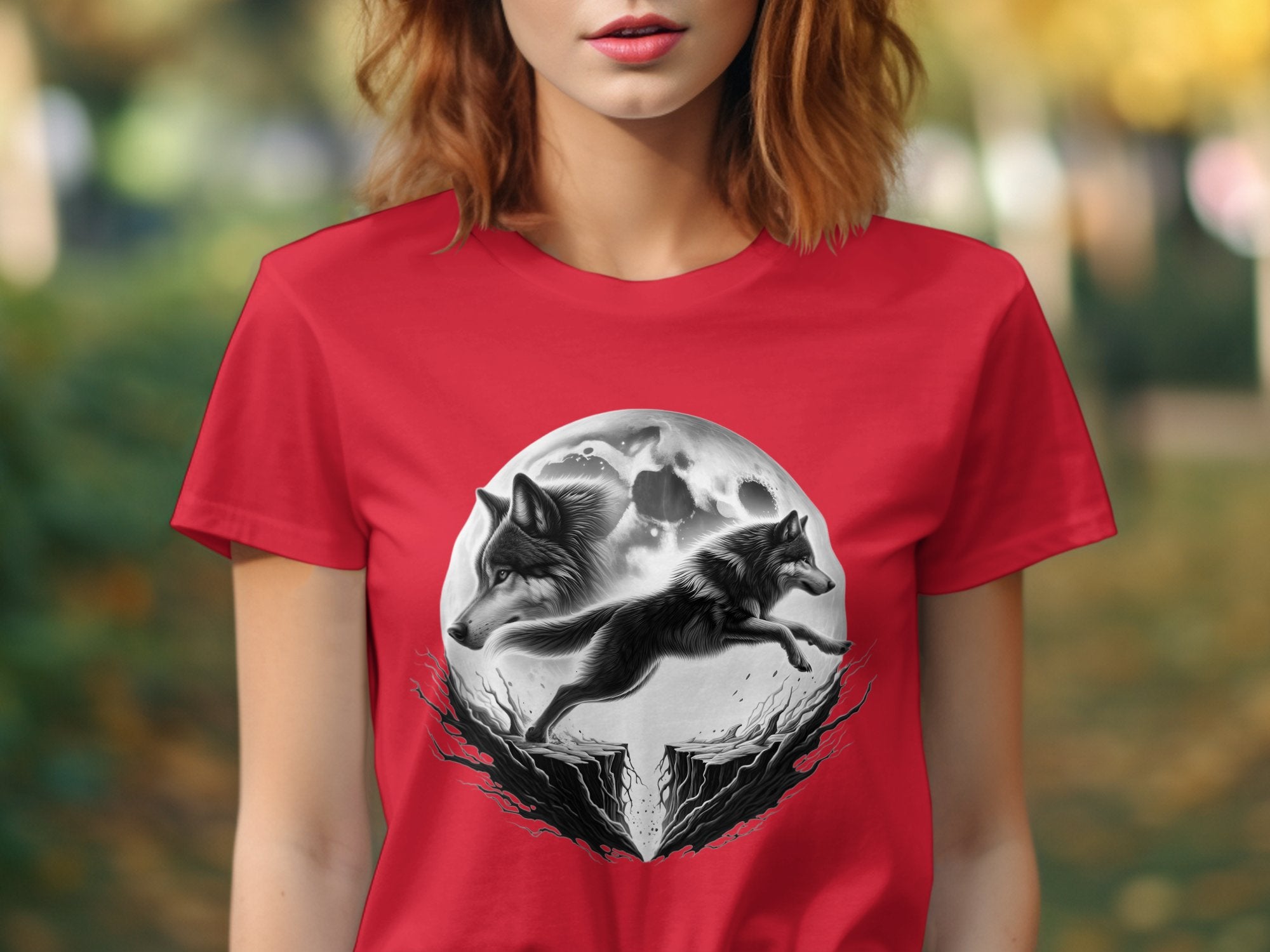 Moon Wolf - Coloured Gildan T-Shirt Realistic Animal Talisman Unisex Mythology Tee Graphic Design