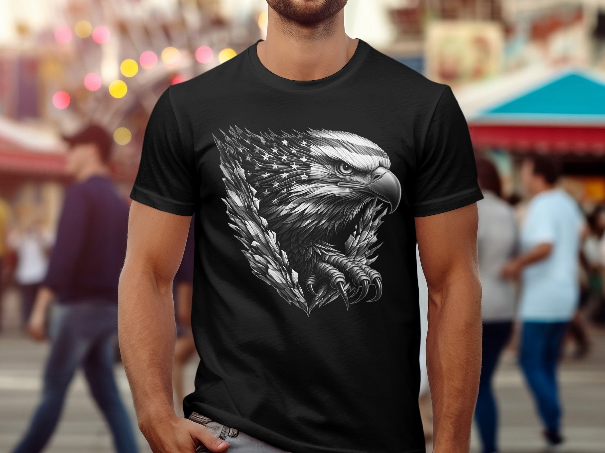 Eagle Patriot - Coloured Gildan T-Shirt Realistic Animal Talisman Unisex Tee Graphic Design