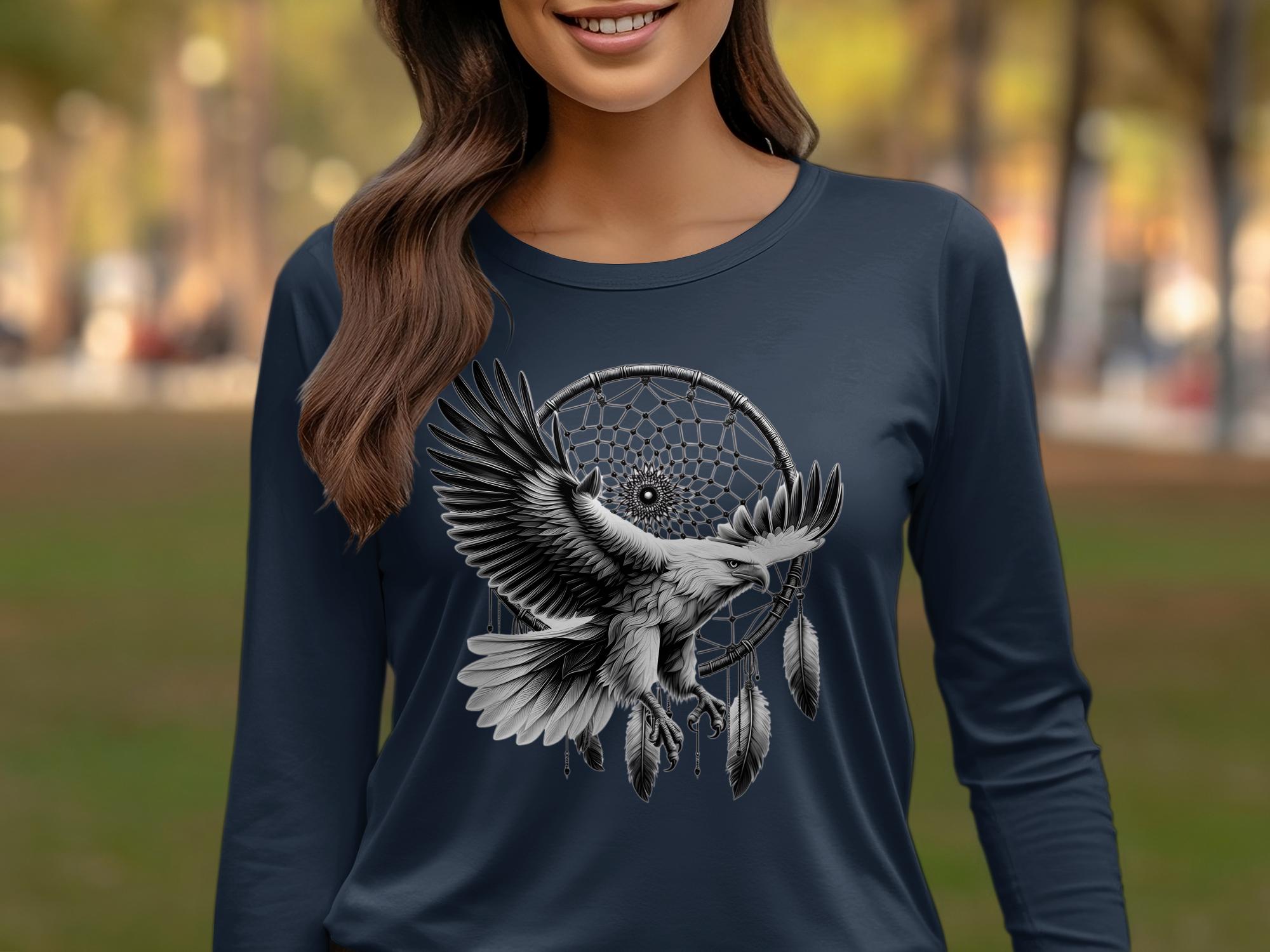 Dreamcatcher Eagle - Coloured Gildan Long Sleeve Realistic Native American Talisman Unisex Mythology Tee Graphic Design