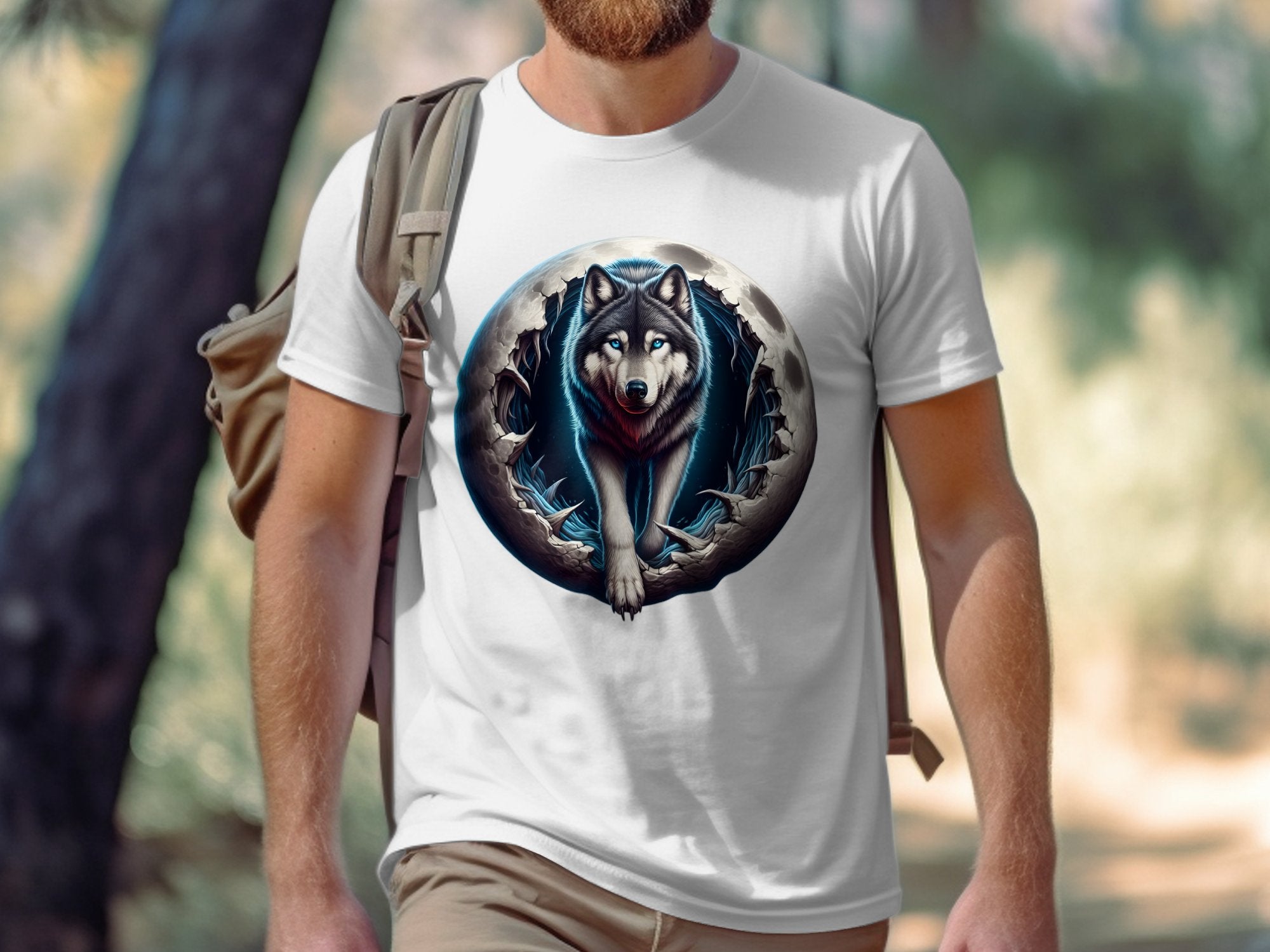 Moon Wolf - T-Shirt Realistic Full Colour Animal Talisman Unisex Mythology Tee Gildan Graphic Design