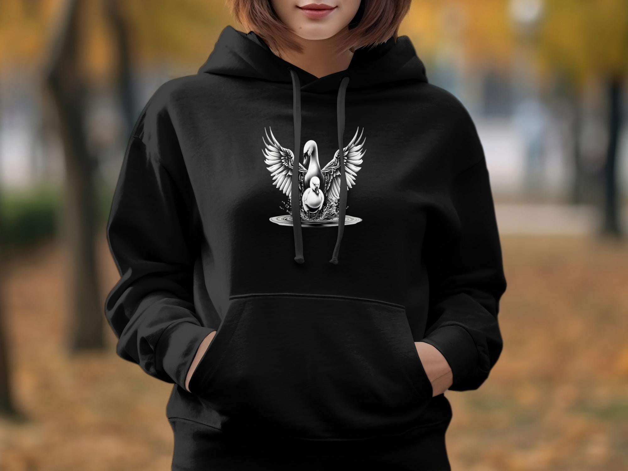 Swan & Cygnet- Black White Gildan Hoodie Realistic Family Talisman Unisex Tee Graphic Design