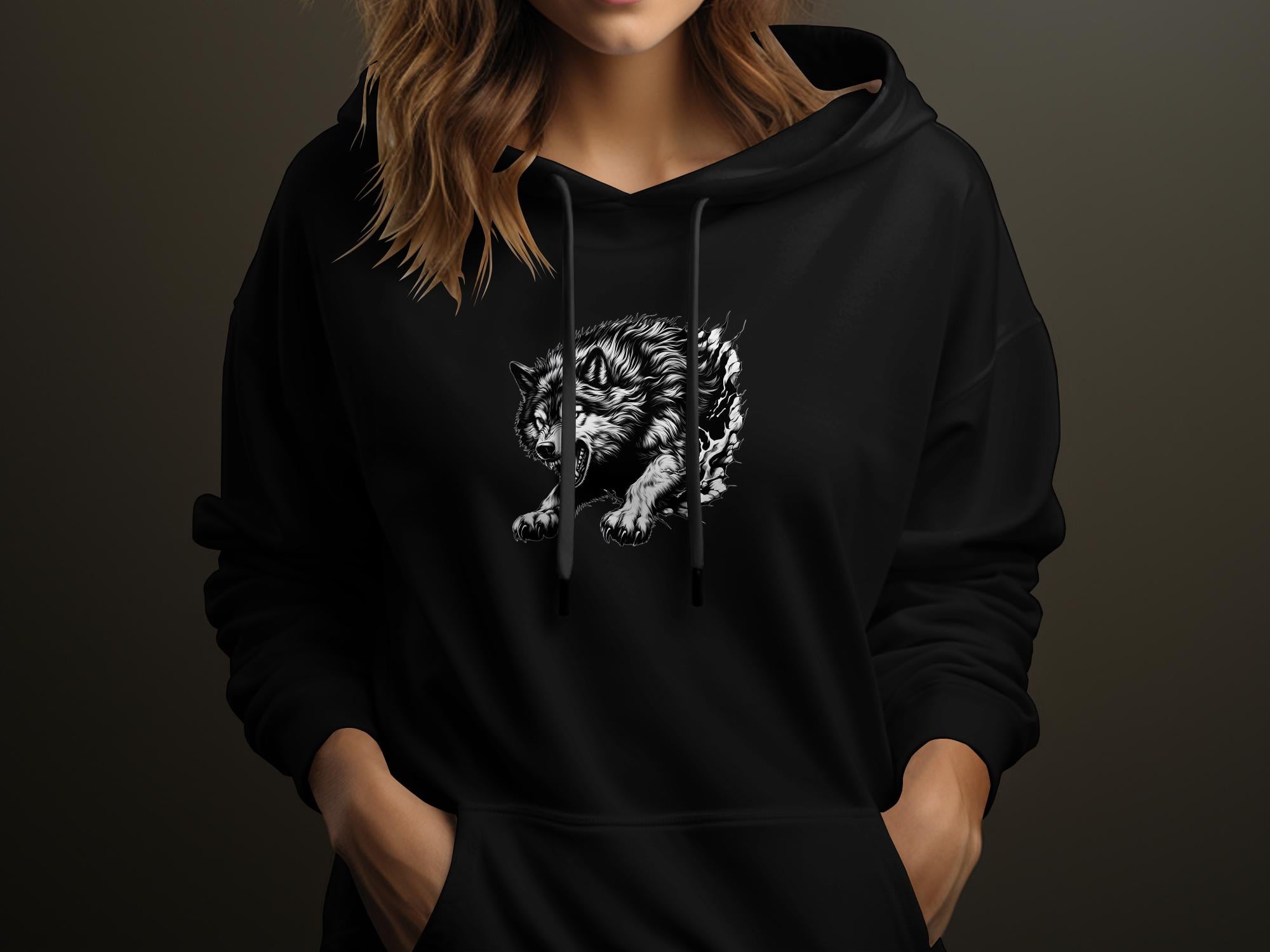 Wolf Tribal - Black White Gildan Hoodie Realistic Animal Talisman Unisex Tee Graphic Design