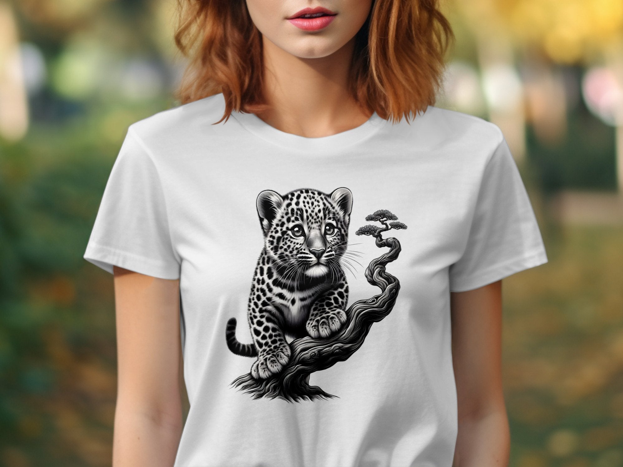 Leopard Bonsai - Coloured Gildan T-Shirt Realistic Animal Talisman Unisex Cute Tee Graphic Design