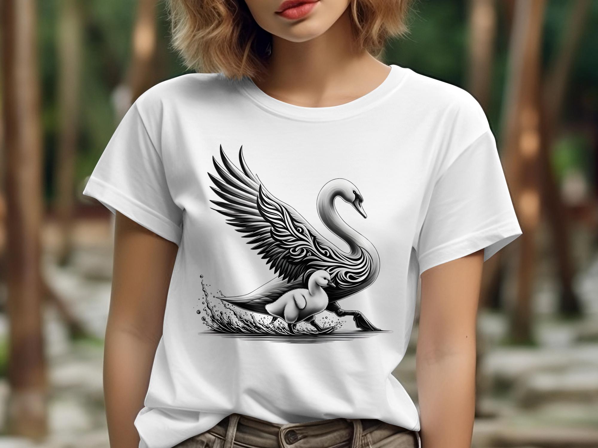 Swan & Cygnet- Black White Gildan T-Shirt Realistic Family Talisman Unisex Tee Graphic Design