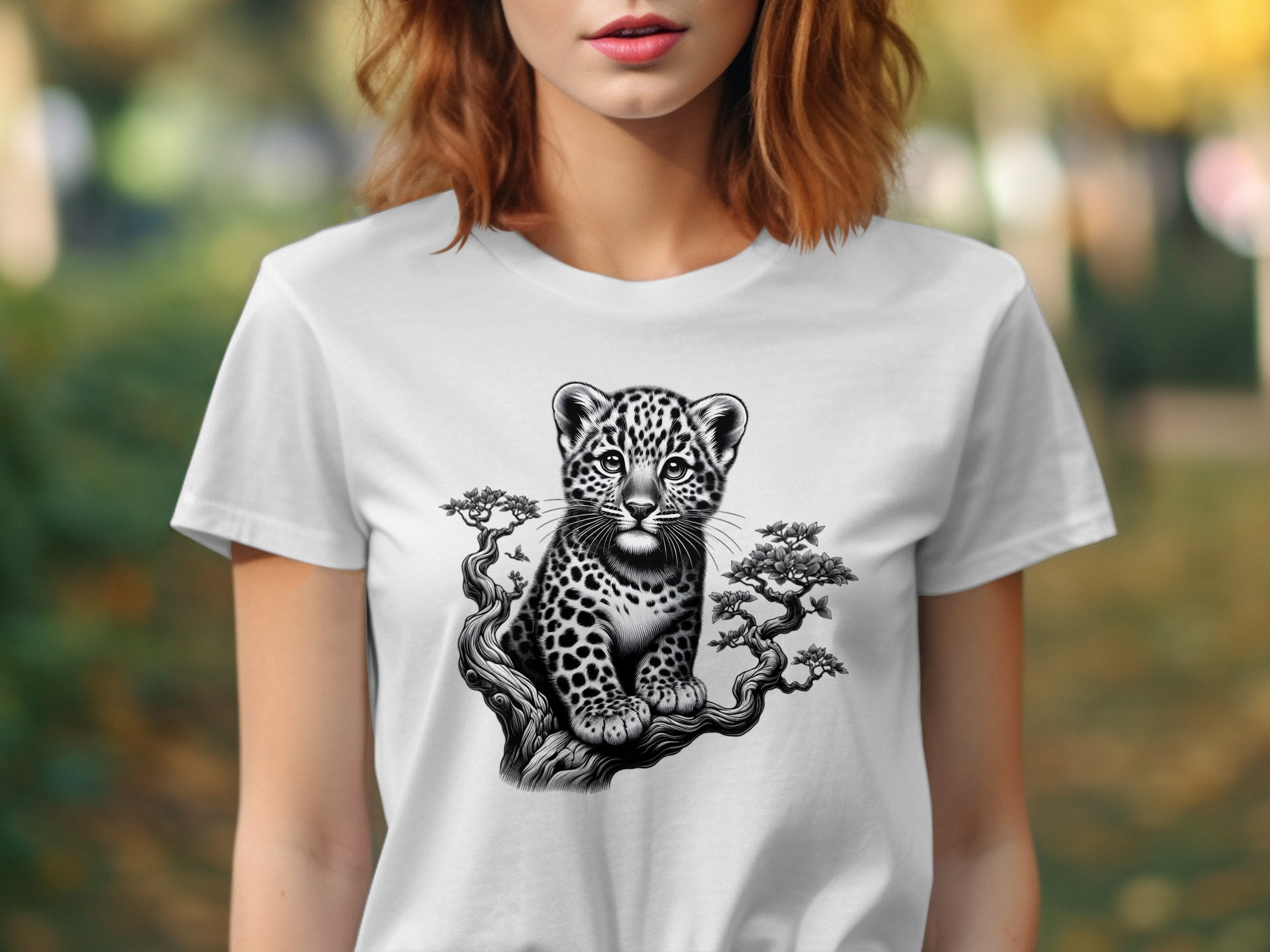 Leopard Bonsai - Coloured Gildan T-Shirt Realistic Animal Talisman Unisex Cute Tee Graphic Design