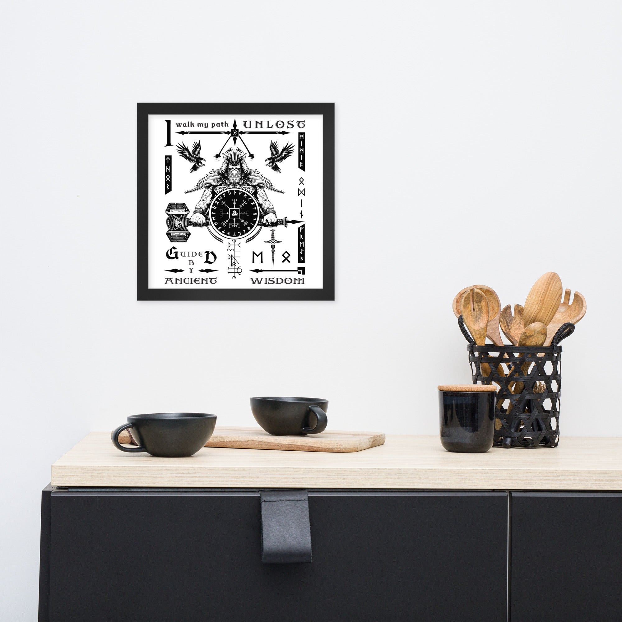 Black Framed Poster Viking Compass Viking Talisman Inspired Design