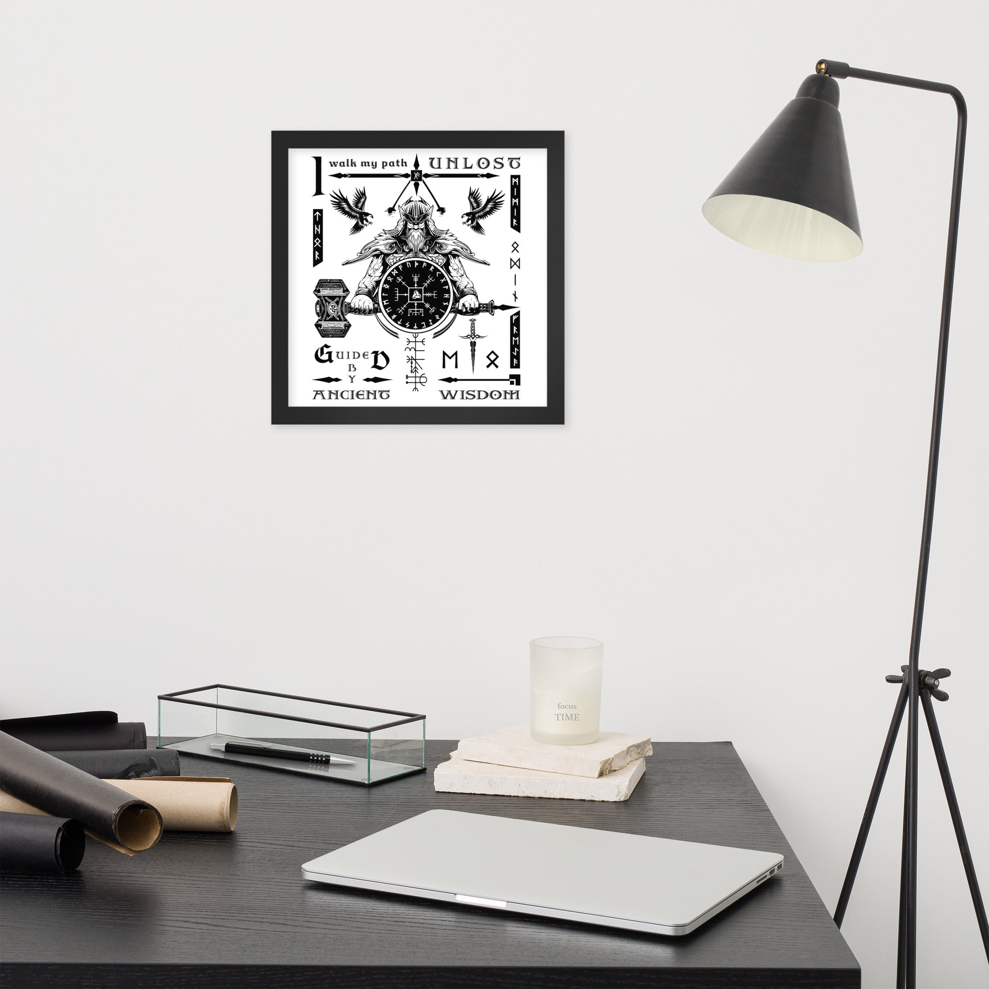 Black Framed Poster Viking Compass Viking Talisman Inspired Design