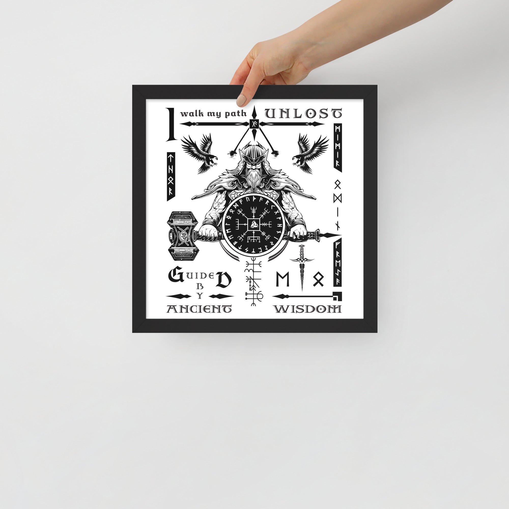 Black Framed Poster Viking Compass Viking Talisman Inspired Design