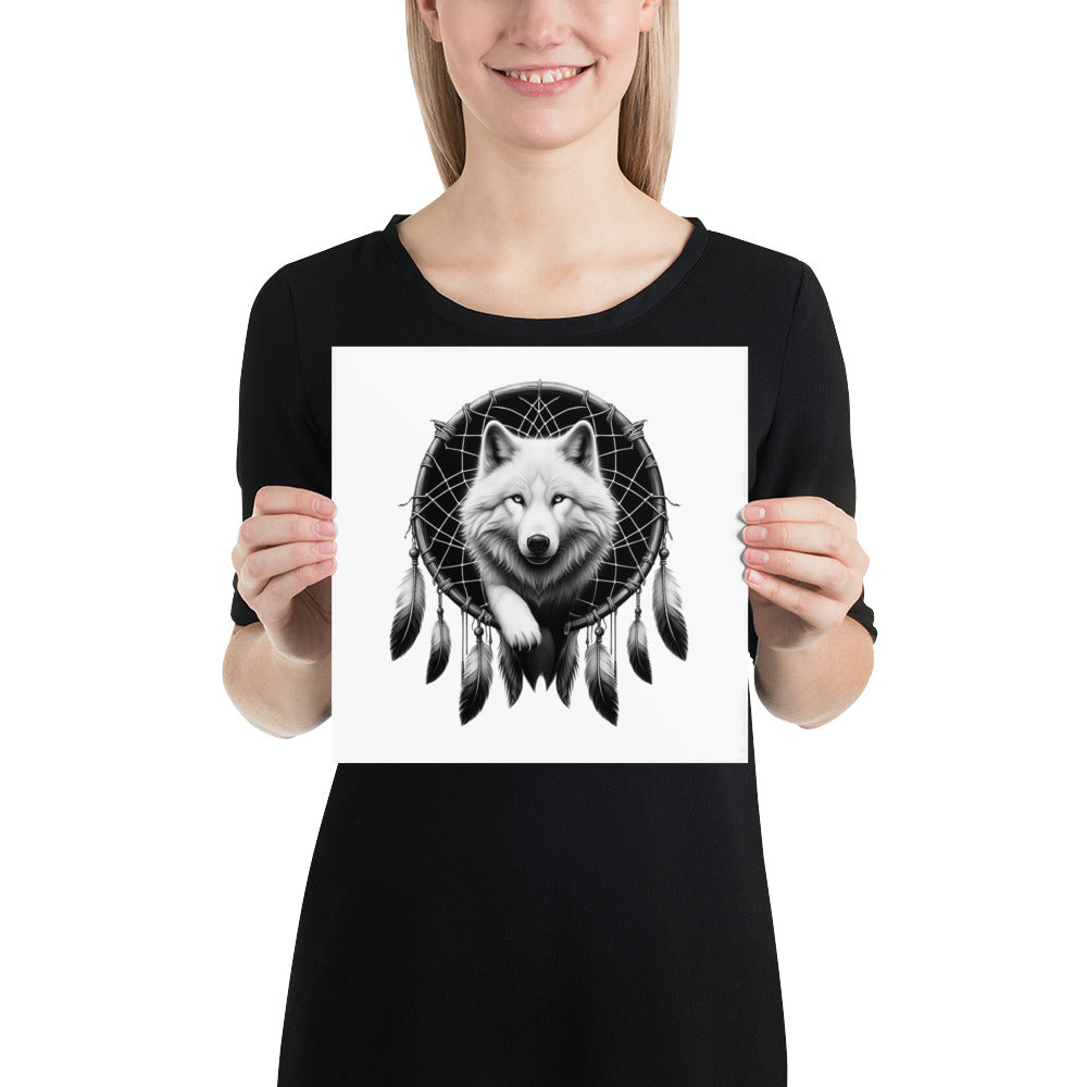 Dreamcatcher Wolf - Framed Poster Realistic Native American Talisman Mythology Graphic Design