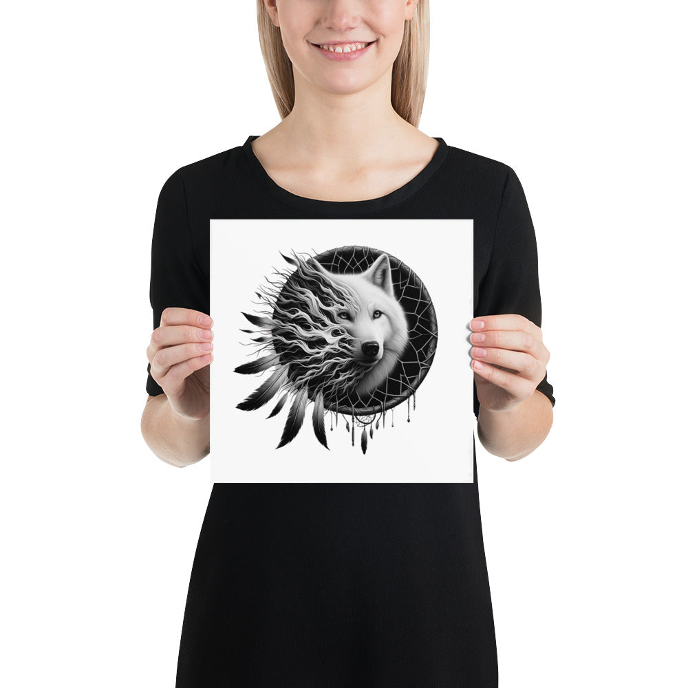 Dreamcatcher Wolf - Framed Poster Realistic Native American Talisman Mythology Graphic Design