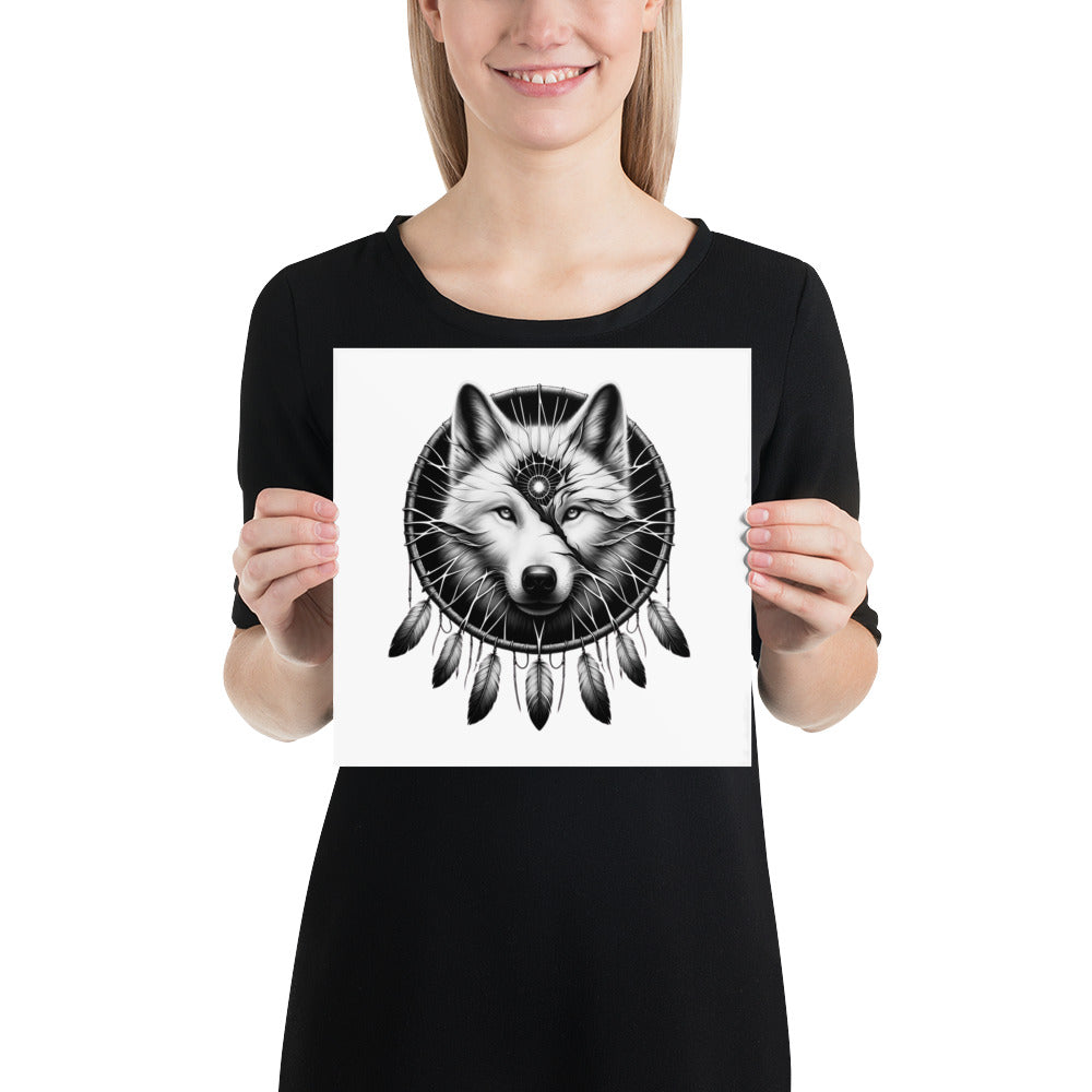 Dreamcatcher Wolf - Framed Poster Realistic Native American Talisman Mythology Graphic Design