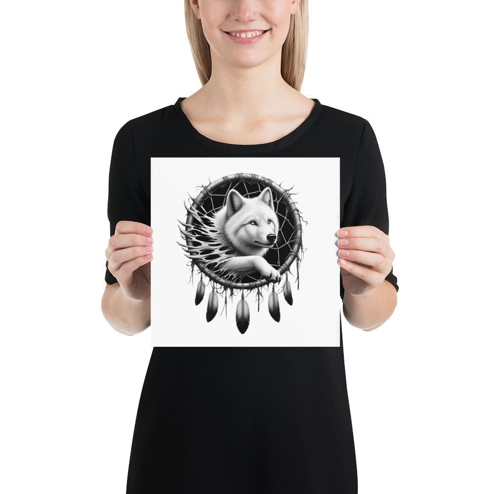 Dreamcatcher Wolf - Framed Poster Realistic Native American Talisman Mythology Graphic Design