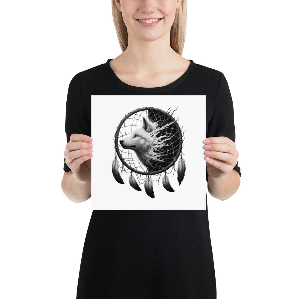 Dreamcatcher Wolf - Framed Poster Realistic Native American Talisman Mythology Graphic Design