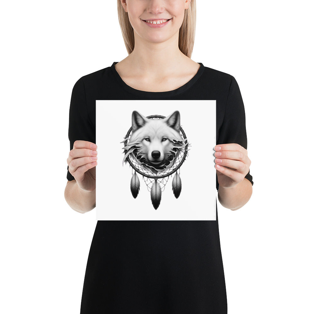 Dreamcatcher Wolf - Framed Poster Realistic Native American Talisman Mythology Graphic Design