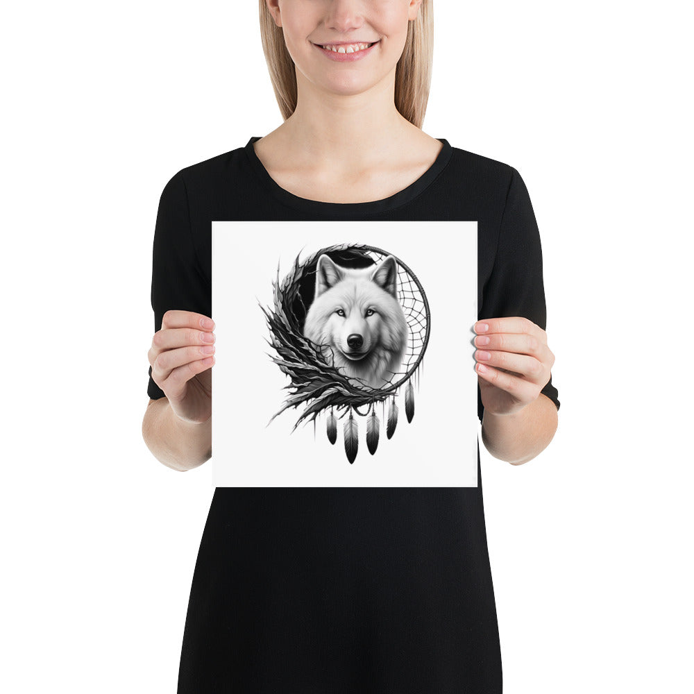 Dreamcatcher Wolf - Framed Poster Realistic Native American Talisman Mythology Graphic Design