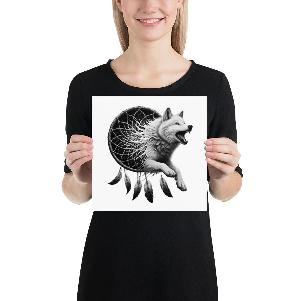 Dreamcatcher Wolf - Framed Poster Realistic Native American Talisman Mythology Graphic Design