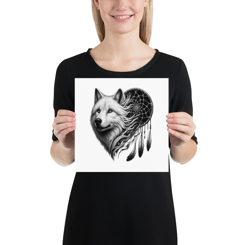 Dreamcatcher Wolf - Framed Poster Realistic Native American Talisman Mythology Graphic Design