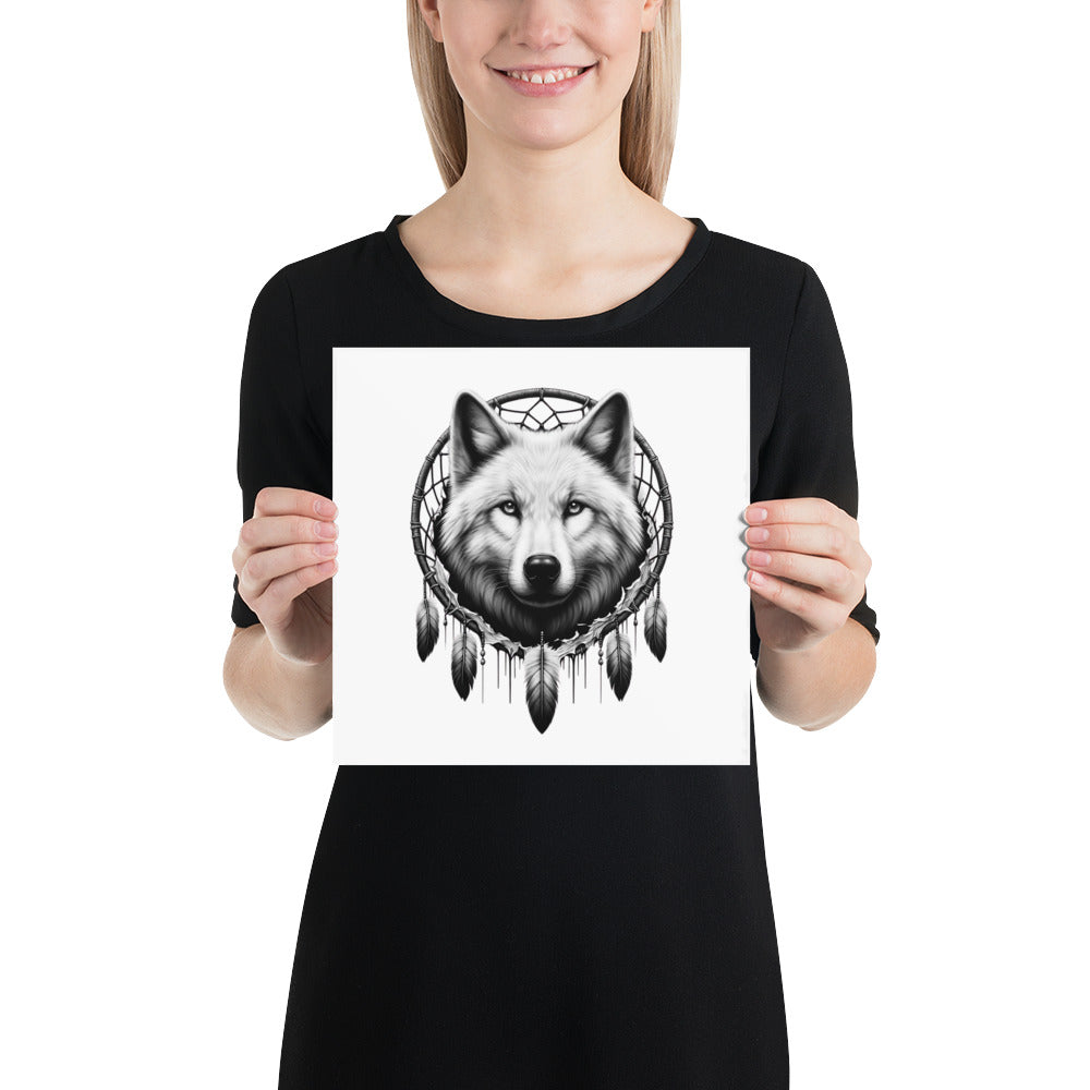 Dreamcatcher Wolf - Framed Poster Realistic Native American Talisman Mythology Graphic Design