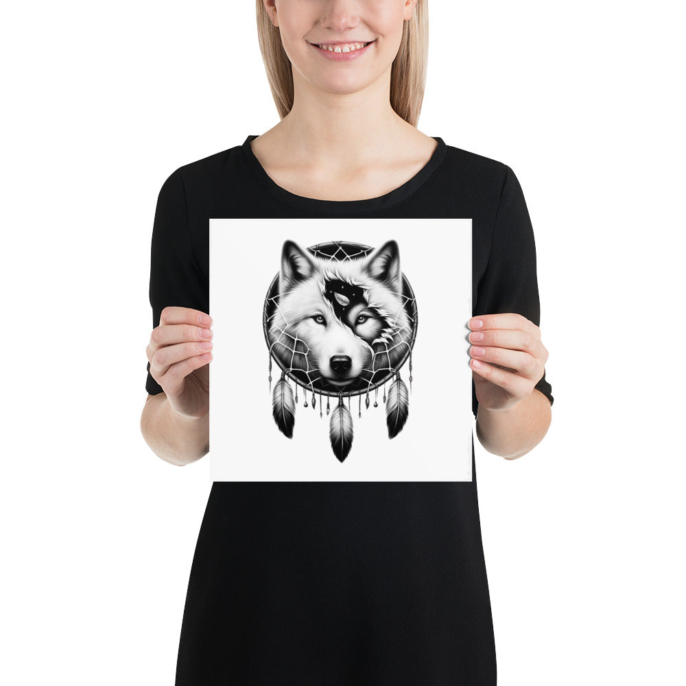 Dreamcatcher Wolf - Framed Poster Realistic Native American Talisman Mythology Graphic Design