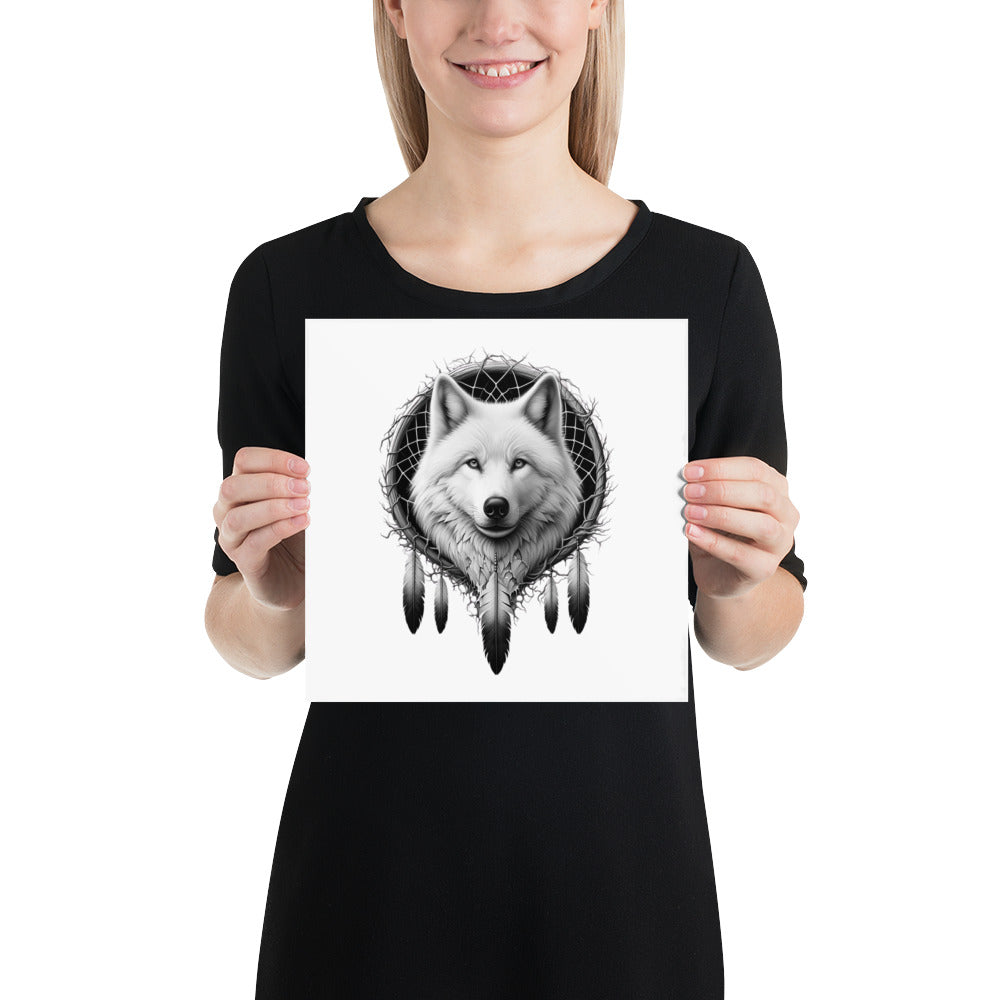 Dreamcatcher Wolf - Framed Poster Realistic Native American Talisman Mythology Graphic Design