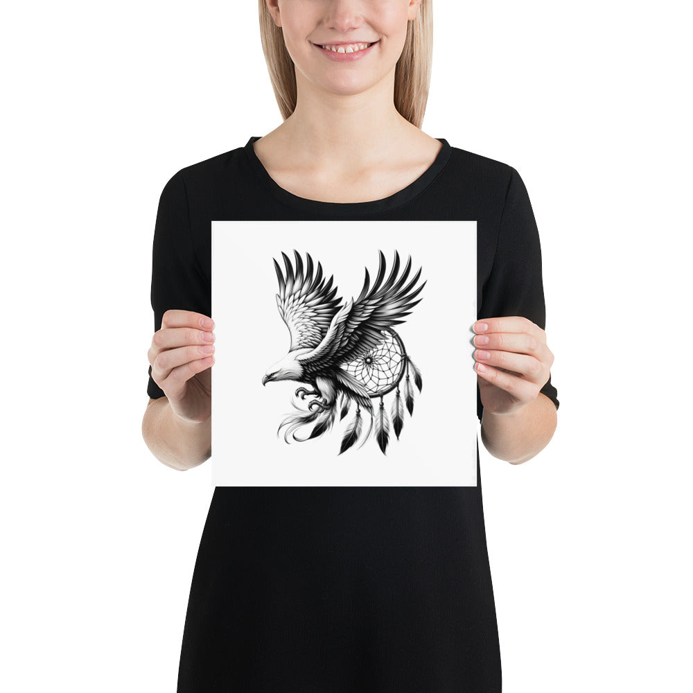 Dreamcatcher Eagle - Framed Poster Realistic Native American Talisman Mythology Graphic Design