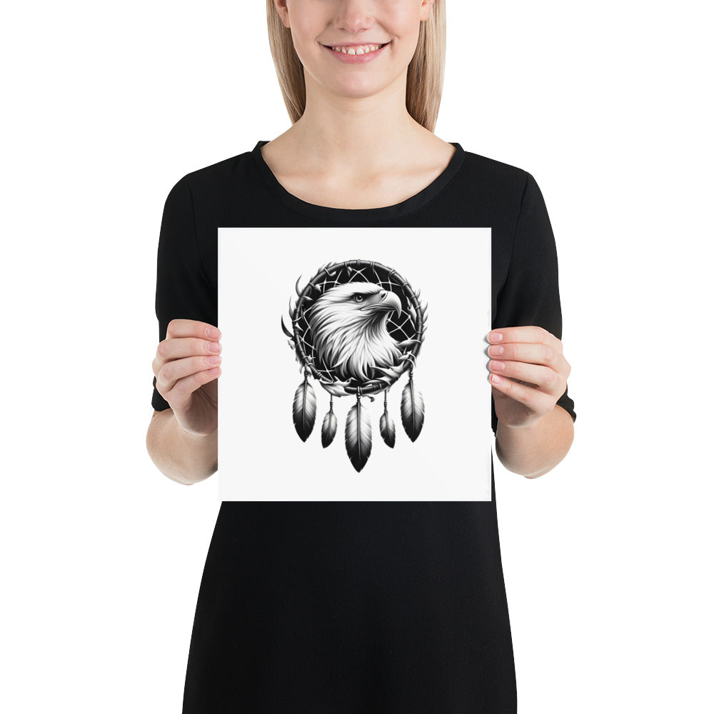 Dreamcatcher Eagle - Framed Poster Realistic Native American Talisman Mythology Graphic Design