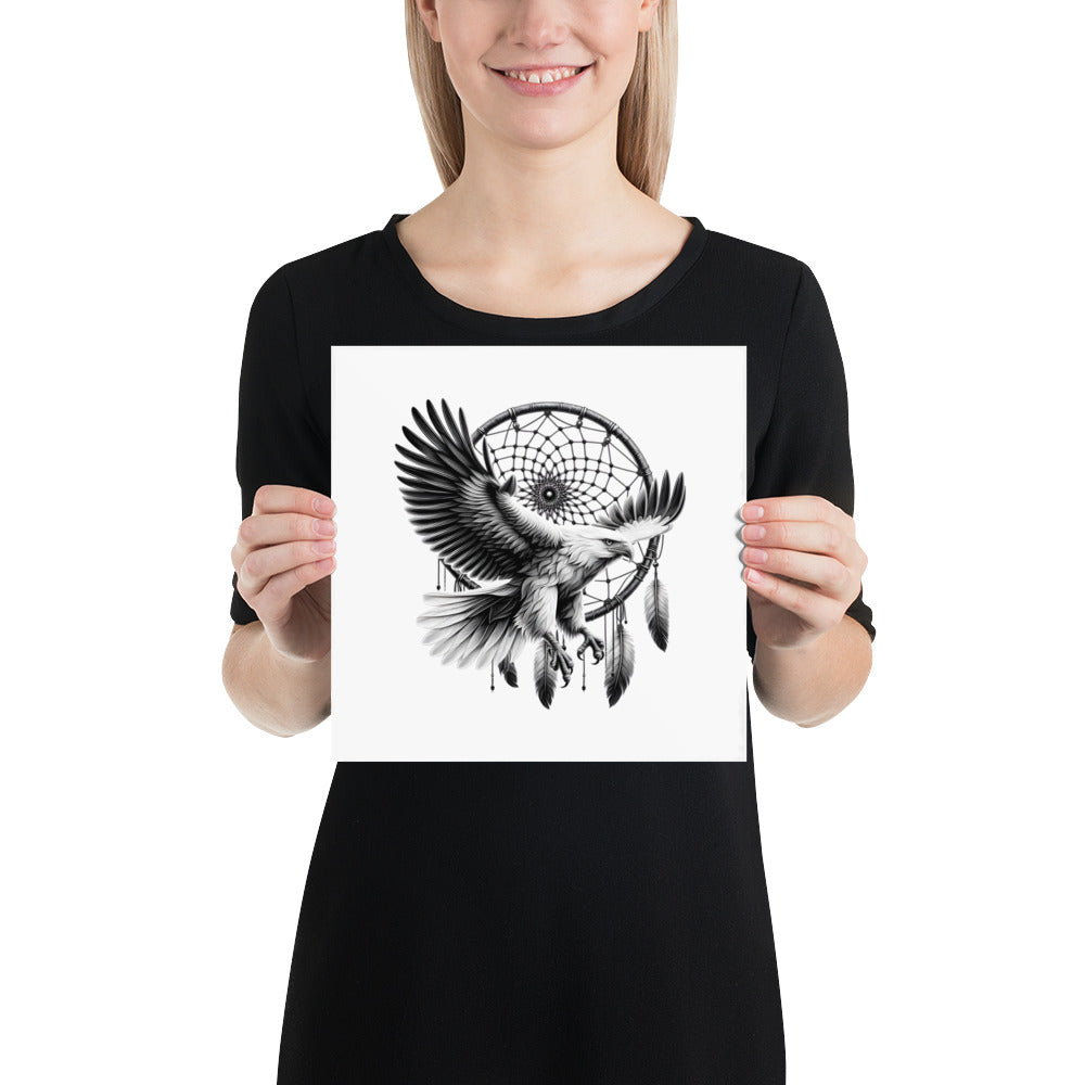 Dreamcatcher Eagle - Framed Poster Realistic Native American Talisman Mythology Graphic Design