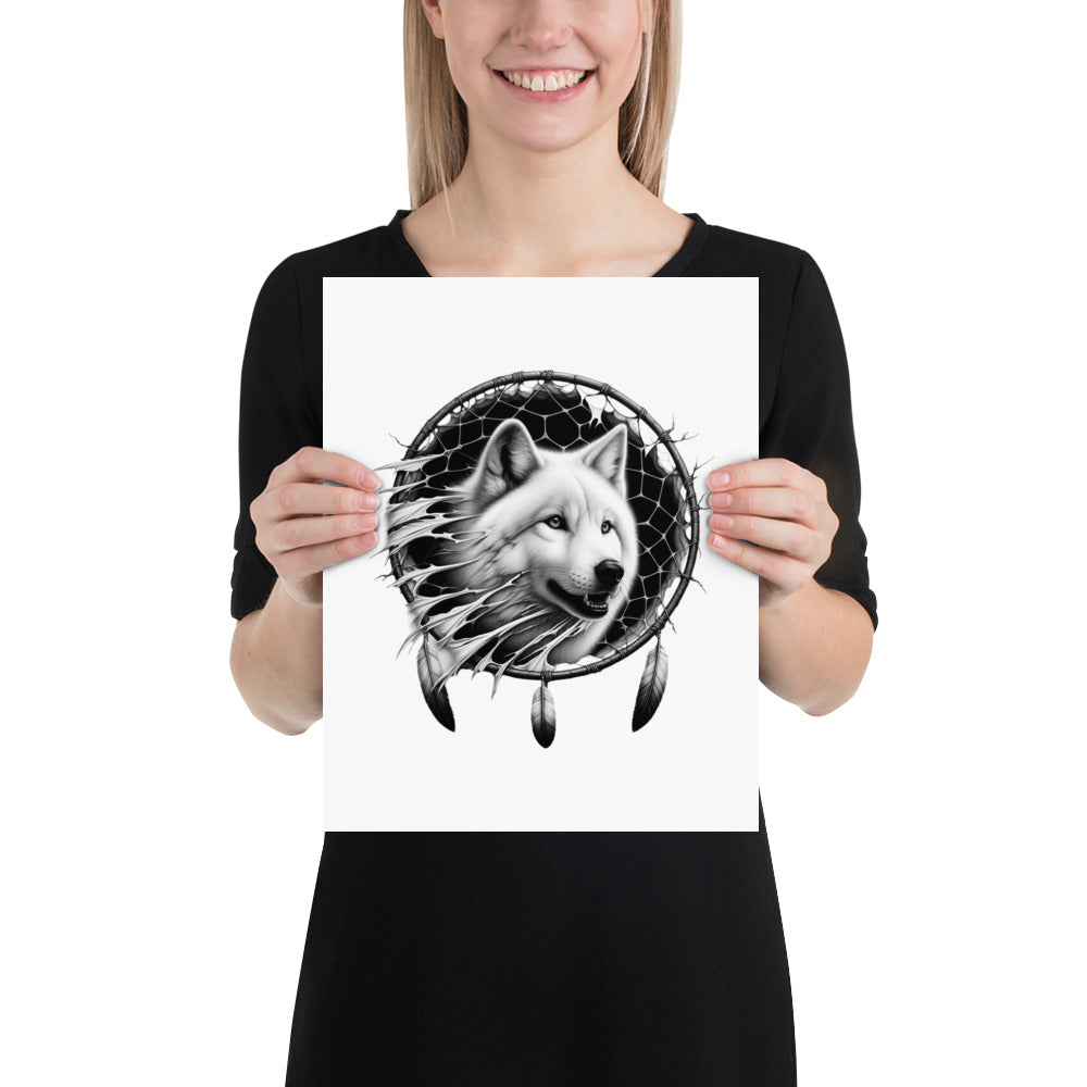 Dreamcatcher Wolf - Framed Poster Realistic Native American Talisman Mythology Graphic Design