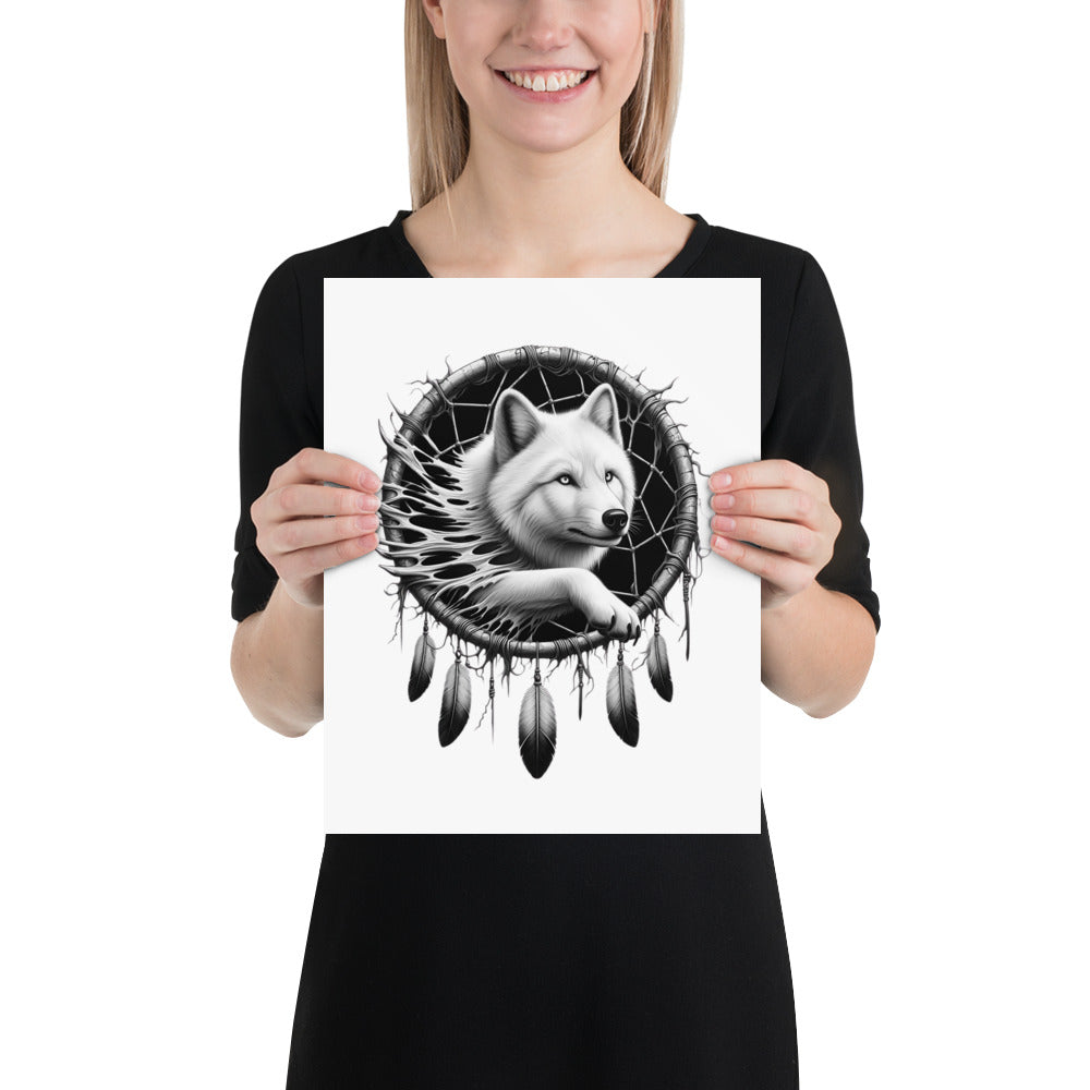 Dreamcatcher Wolf - Framed Poster Realistic Native American Talisman Mythology Graphic Design