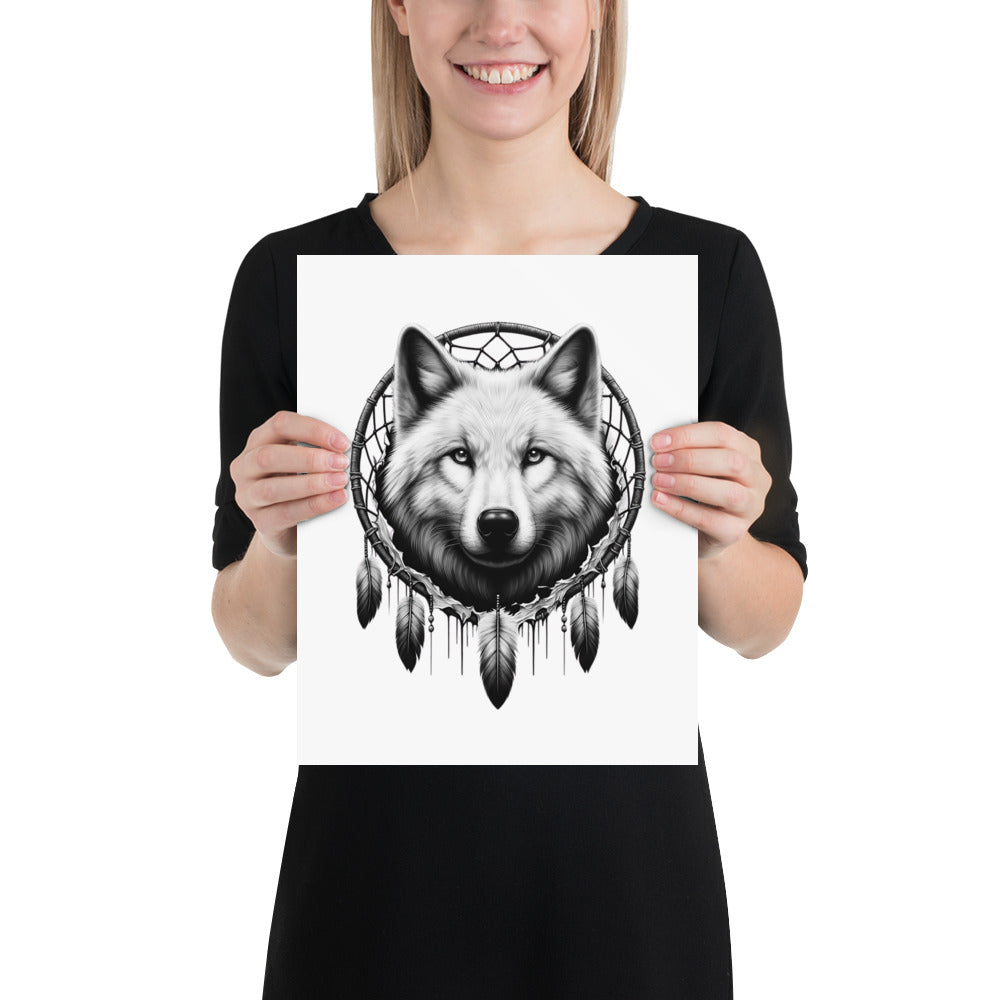 Dreamcatcher Wolf - Framed Poster Realistic Native American Talisman Mythology Graphic Design