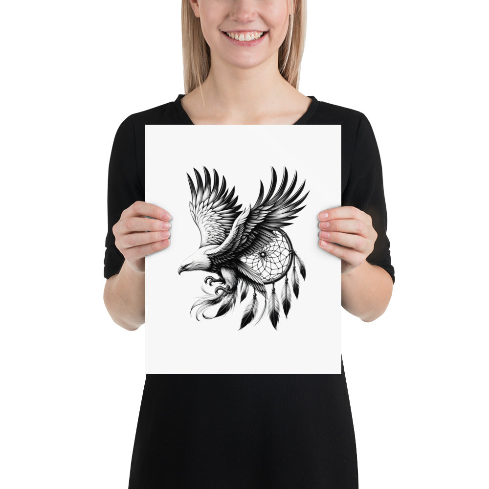 Dreamcatcher Eagle - Framed Poster Realistic Native American Talisman Mythology Graphic Design