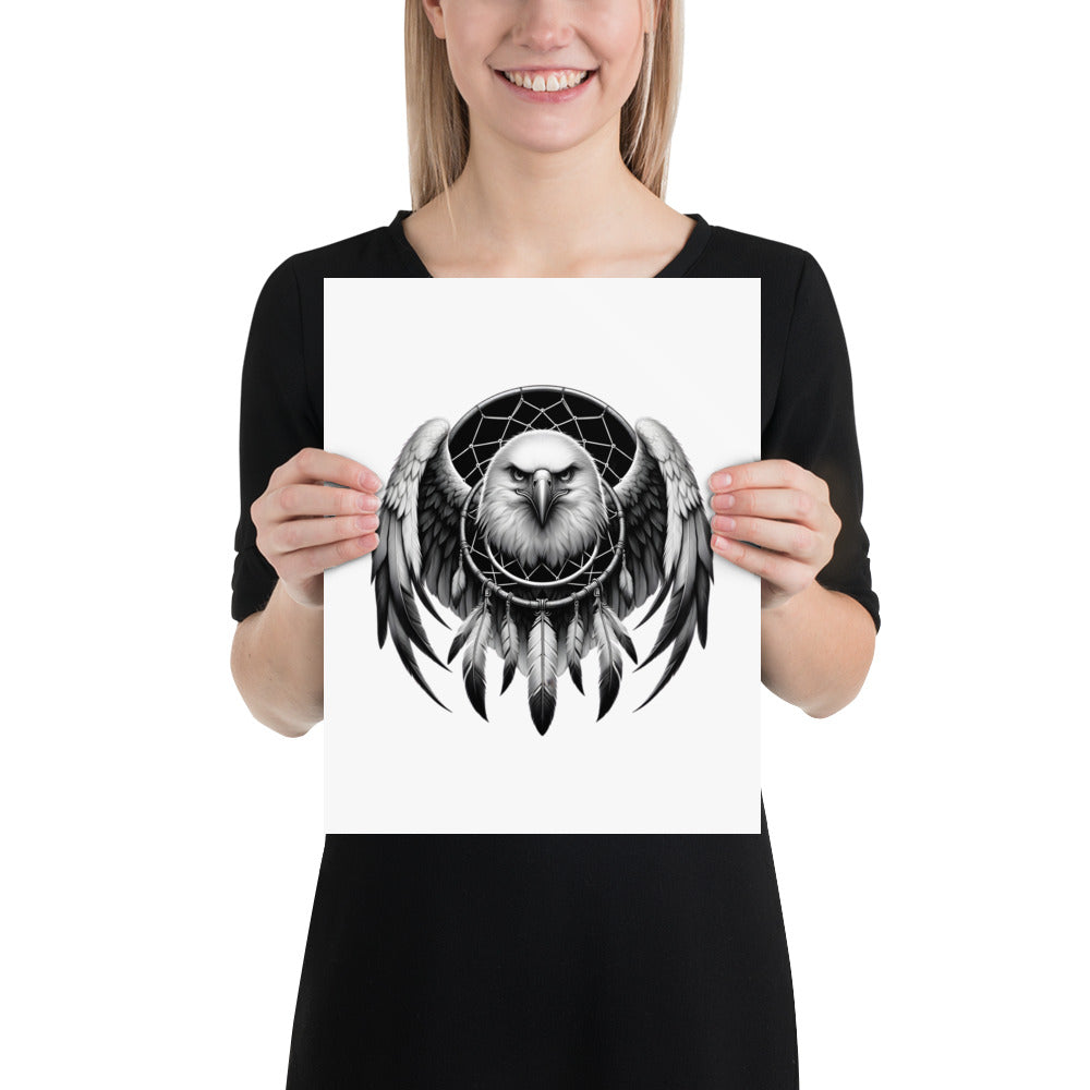 Dreamcatcher Eagle - Framed Poster Realistic Native American Talisman Mythology Graphic Design