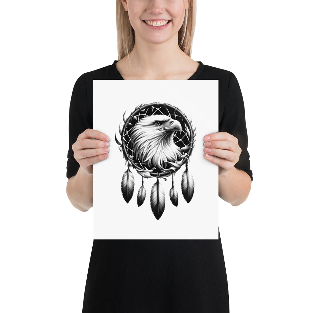 Dreamcatcher Eagle - Framed Poster Realistic Native American Talisman Mythology Graphic Design